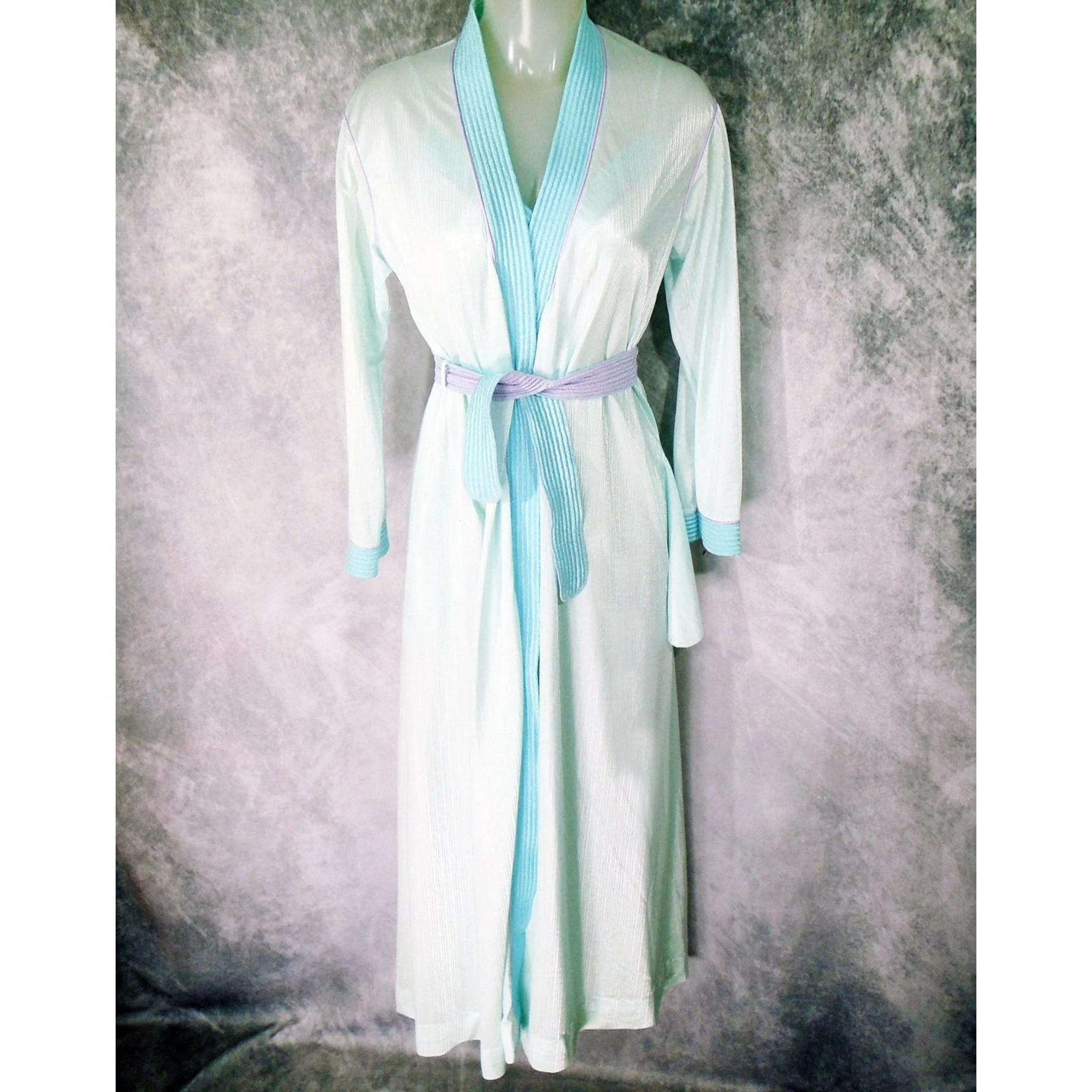70s Peignoir Set Long Robe Nightgown Aqua And Lavender By Barad - Image 7