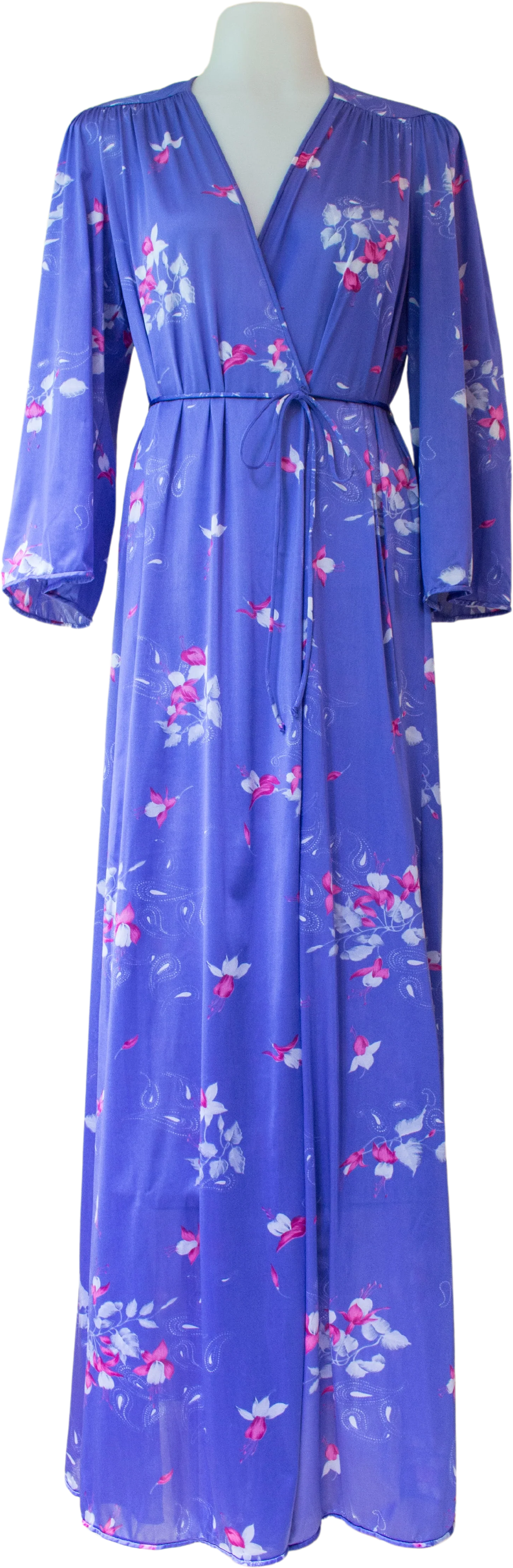 70s Periwinkle Paisley Floral Print Ankle Length Robe By Vanity Fair