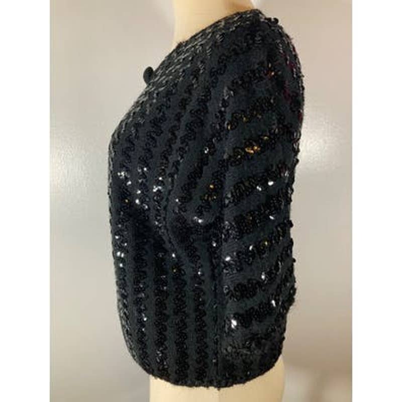 70s Peter Freund Vintage Black Sequin Knit Cardigan Sweater by Peter Freund - Image 10