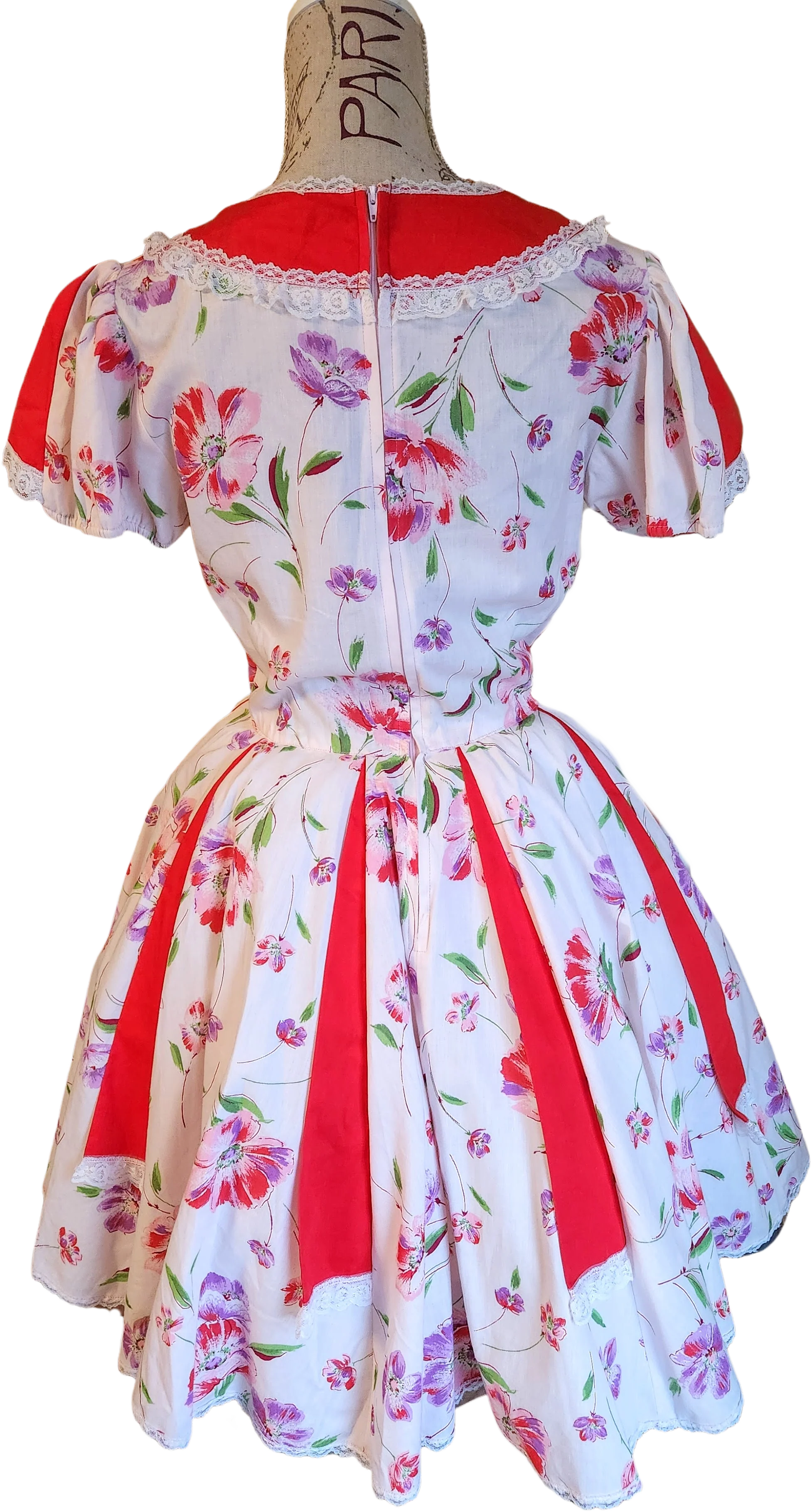 70s Pink And Red Floral Square Dance Dress Swing Dance By Kate Schorer Originals - Image 2