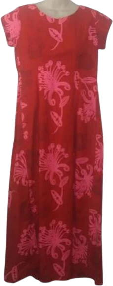 70s Pink And Red Hawaiian Maxi Dress By Kehaulani