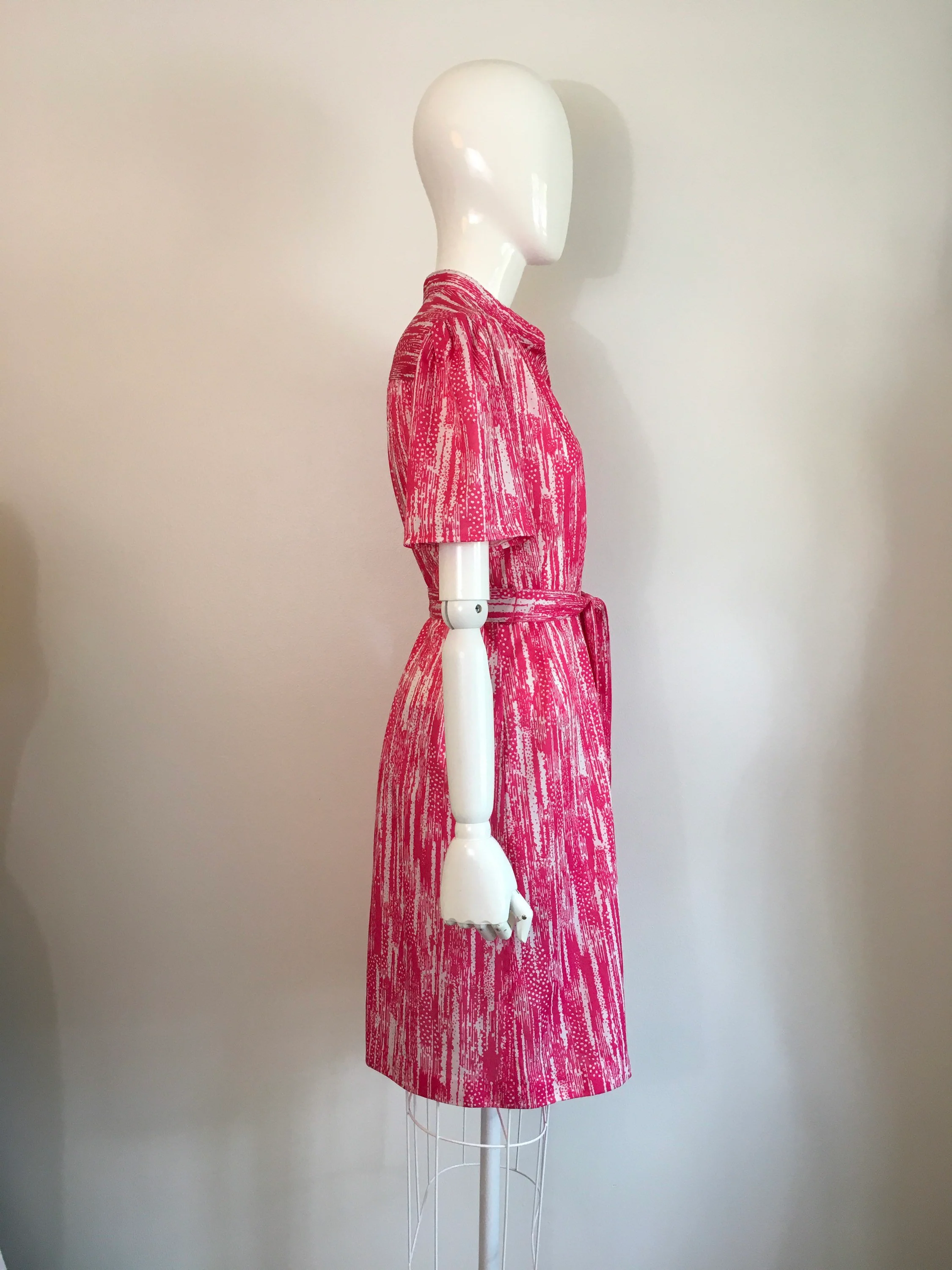 70's Pink And White Button Front Secretary Scooter Dress - Image 3