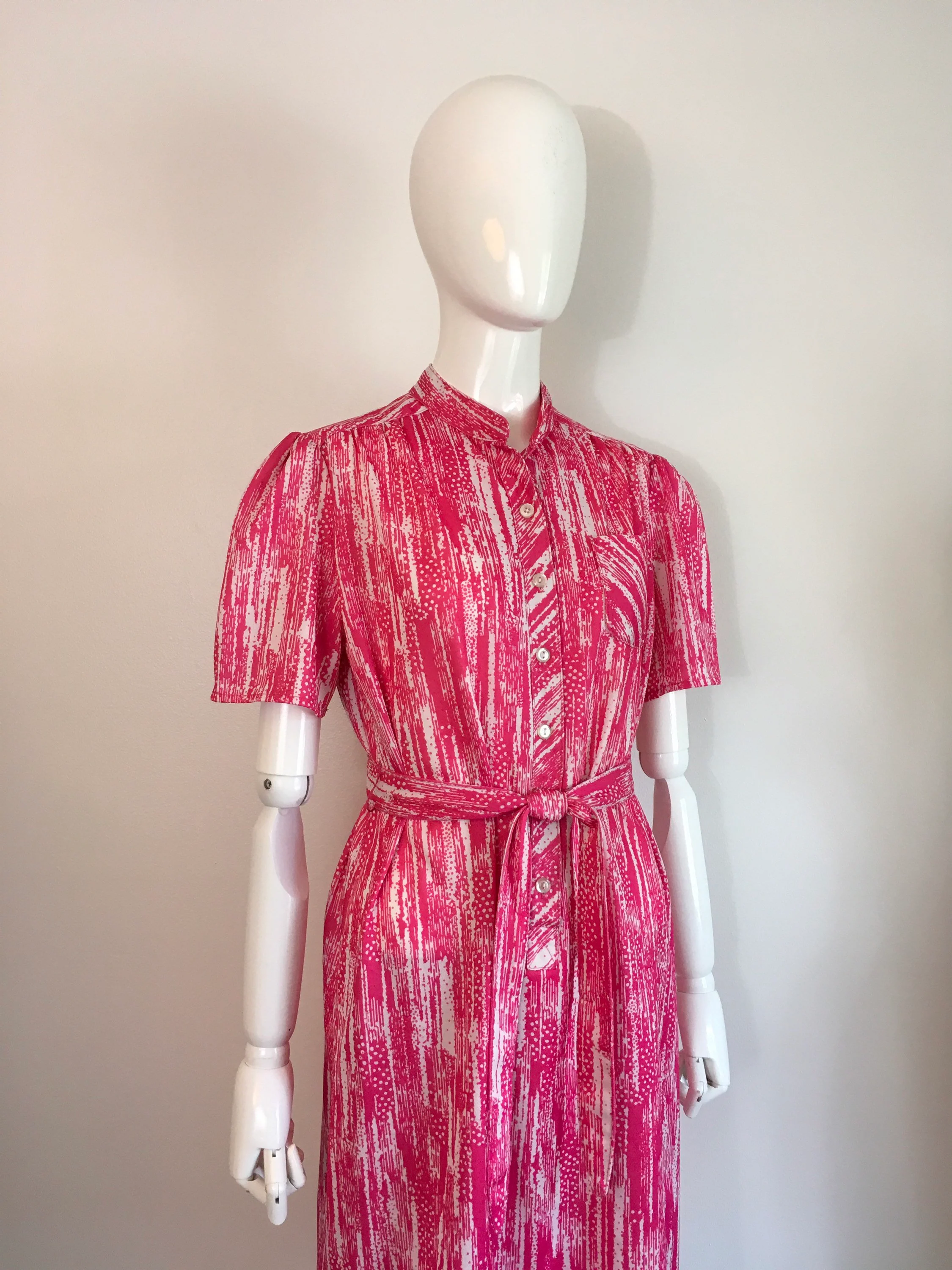 70's Pink And White Button Front Secretary Scooter Dress - Image 4