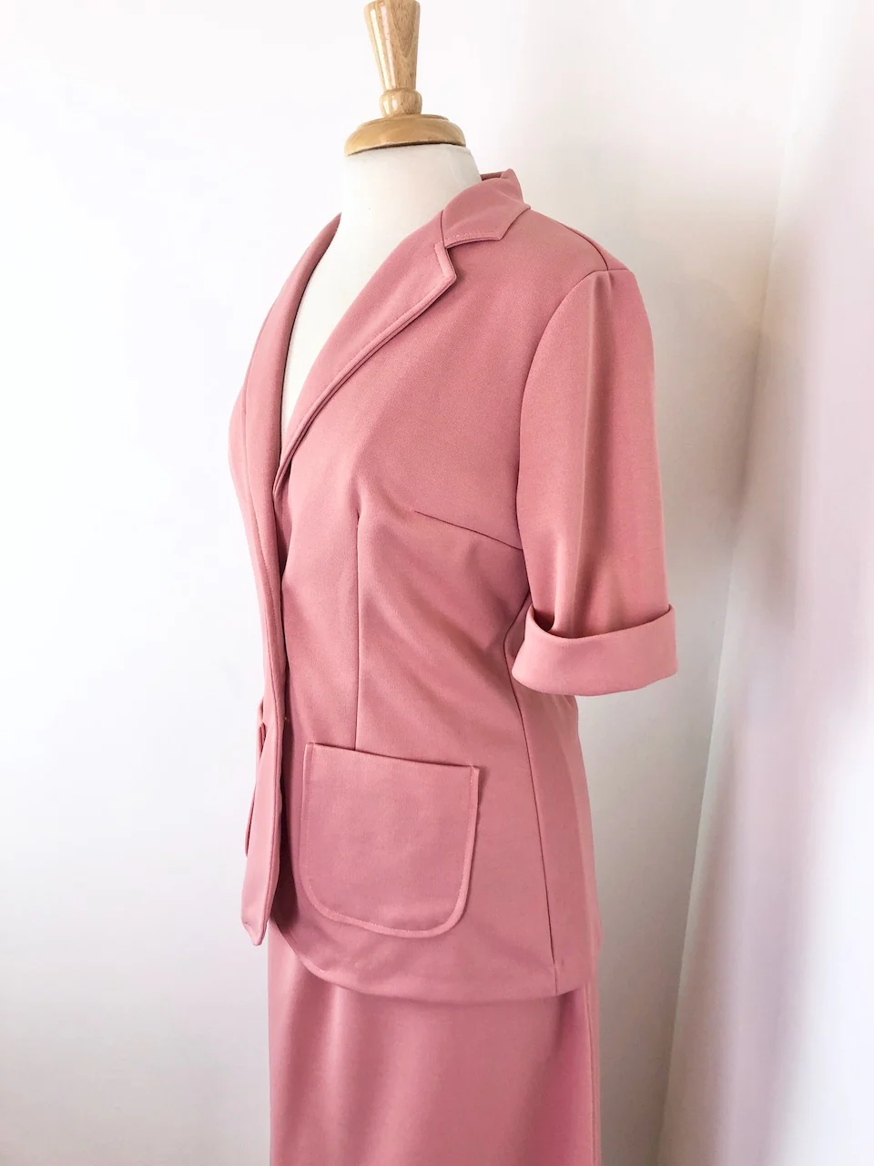 70s Pink Polyester Skirt And Butterfly Collar Coat Set By Sears - Image 6