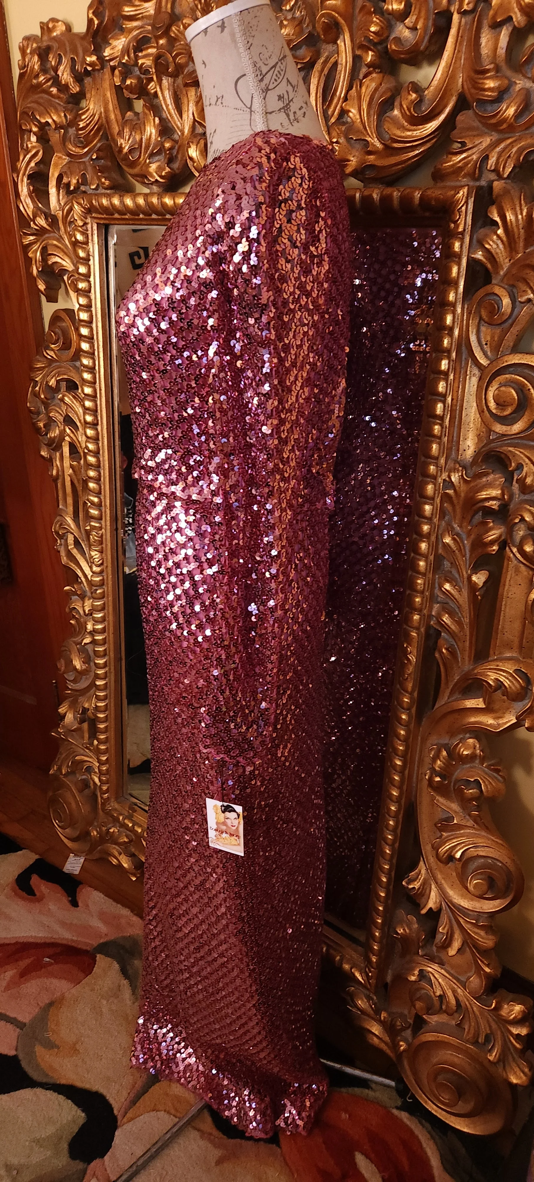 70s Pink Sequin Diamond Back Gown - Image 5