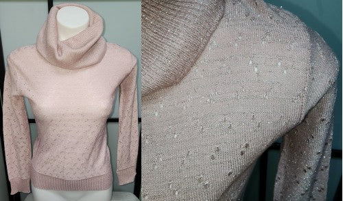 70s Pink Silver Metallic Pullover Turtleneck Top - Image 3
