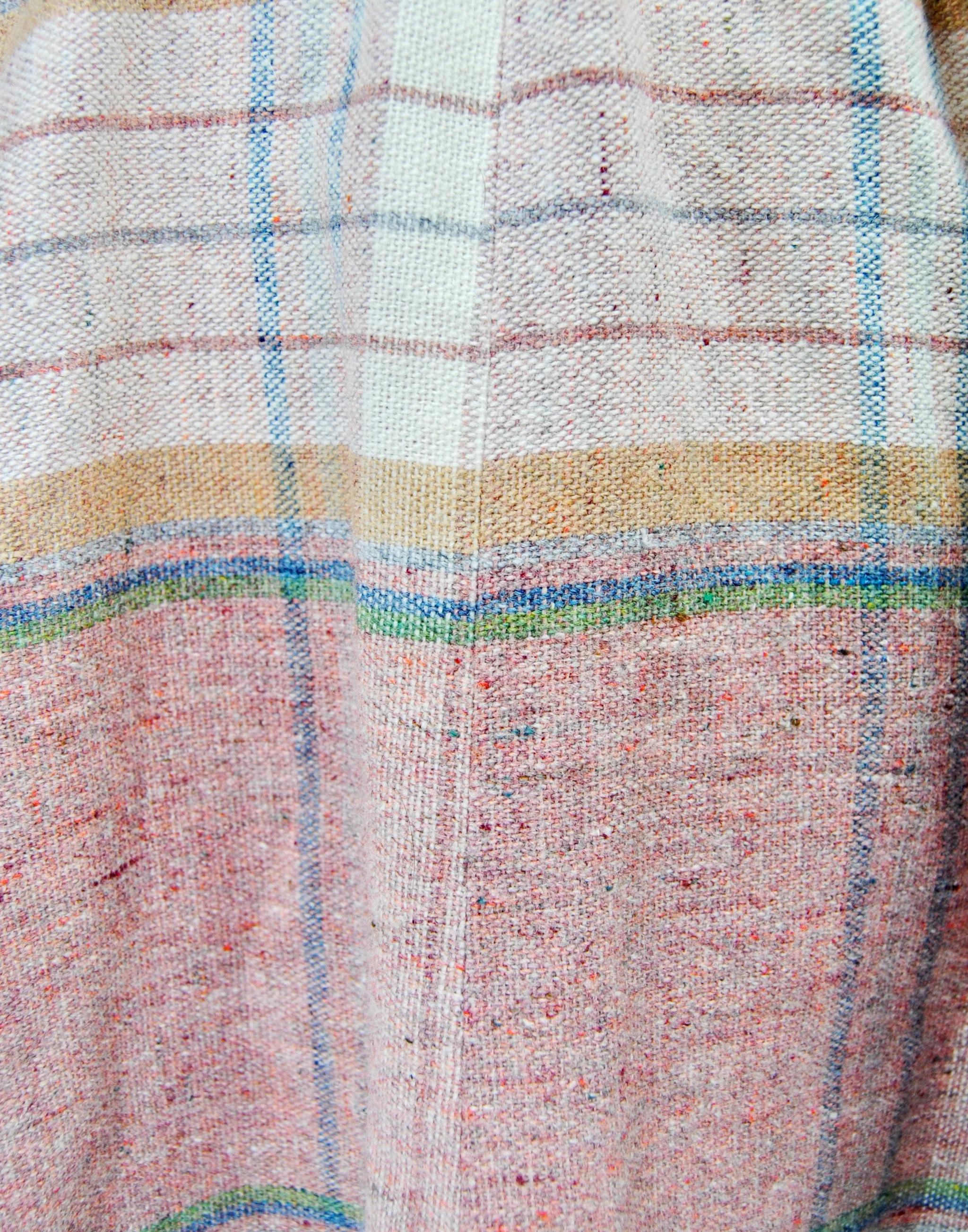 70s Pink Tone Shadow Plaid Midi Wool Skirt - Image 12