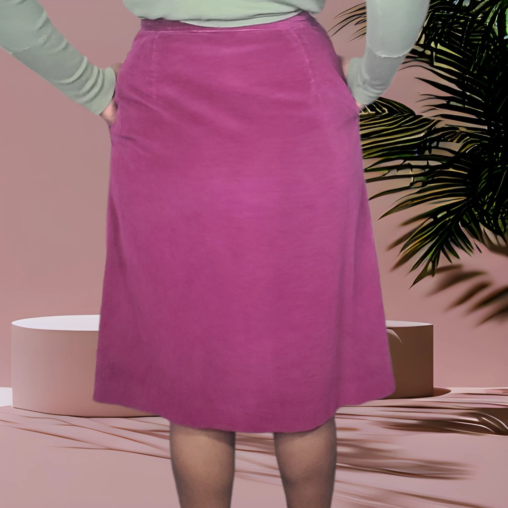 70s Pink Wale Courdoroy Button Up Pencil Skirt By L.L. Bean - Image 10