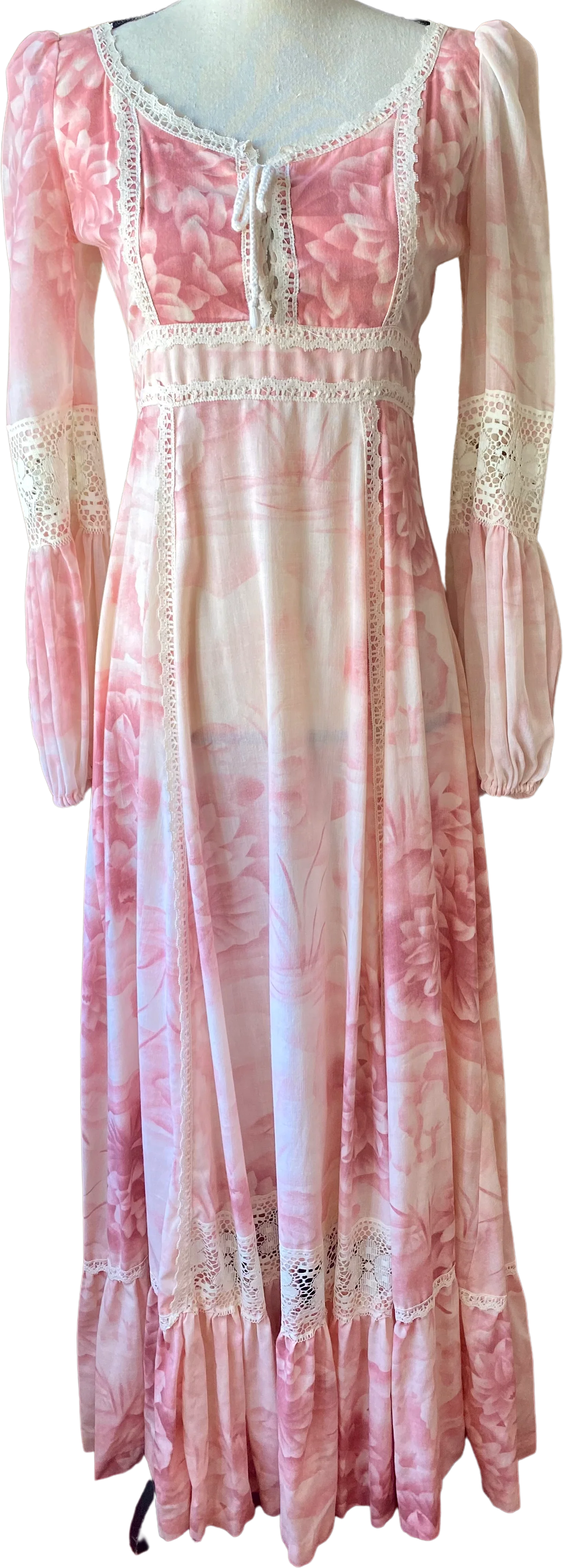 70s Pink Water Lily Boho Prairie Dress