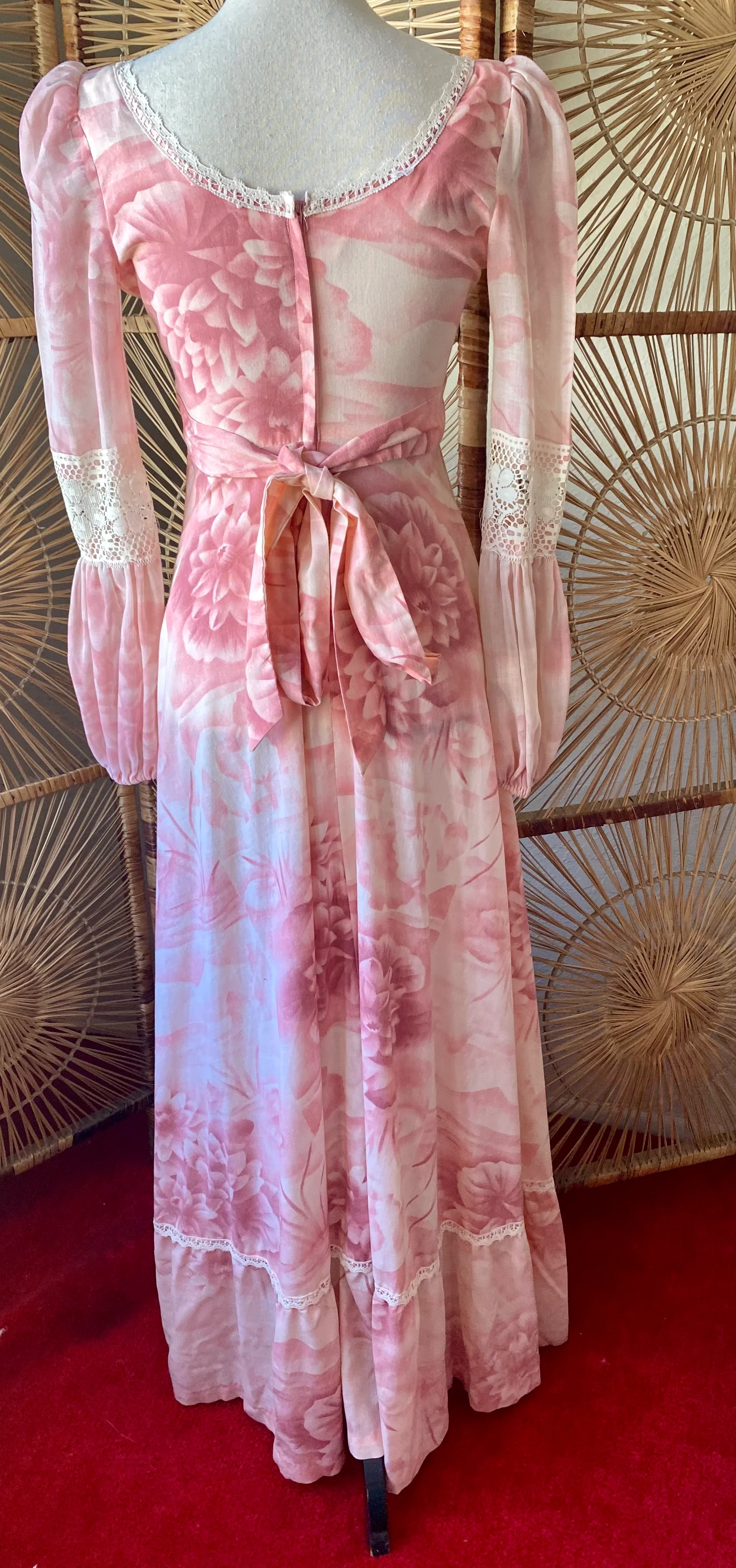 70s Pink Water Lily Boho Prairie Dress - Image 2