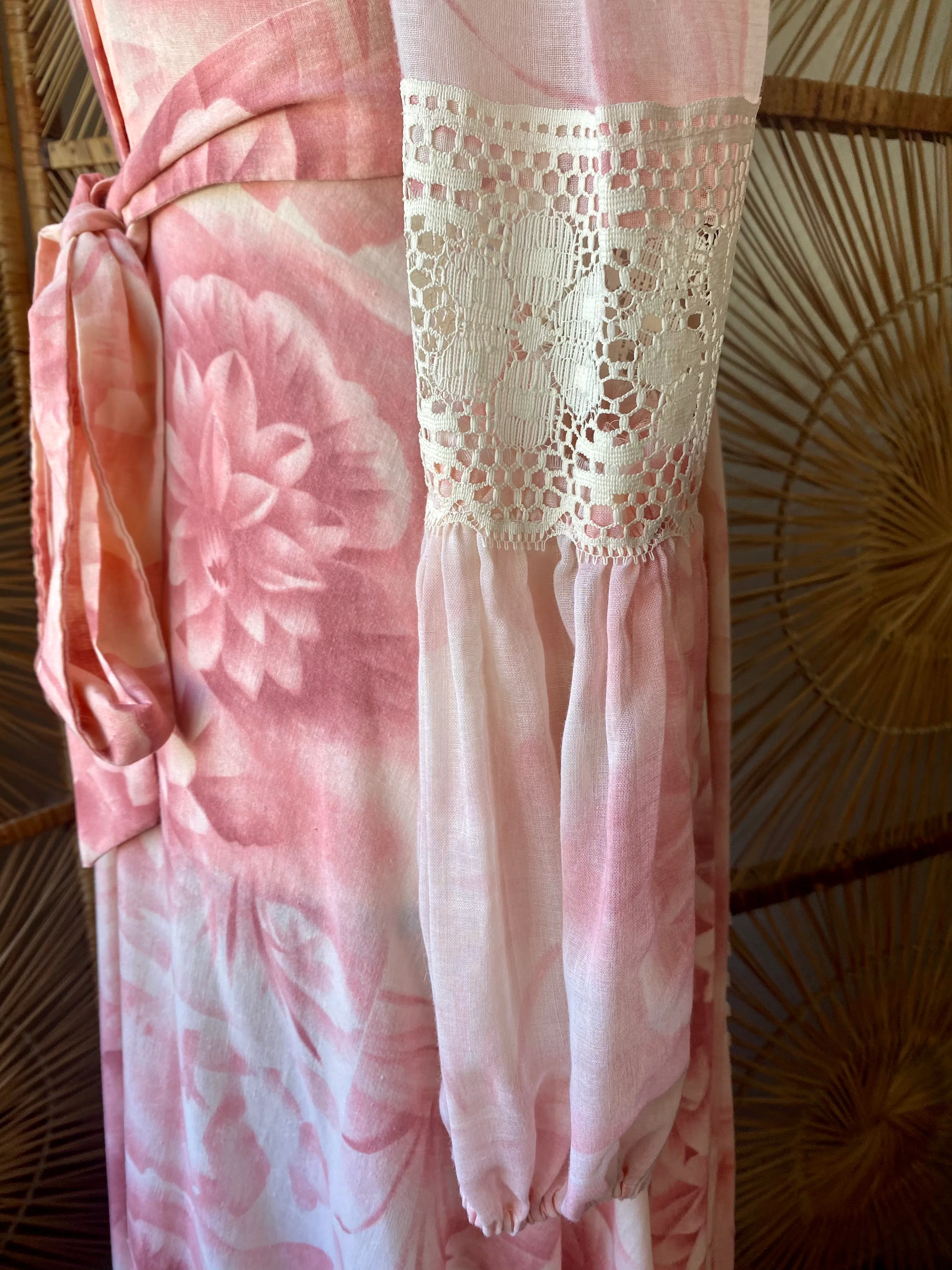 70s Pink Water Lily Boho Prairie Dress - Image 7