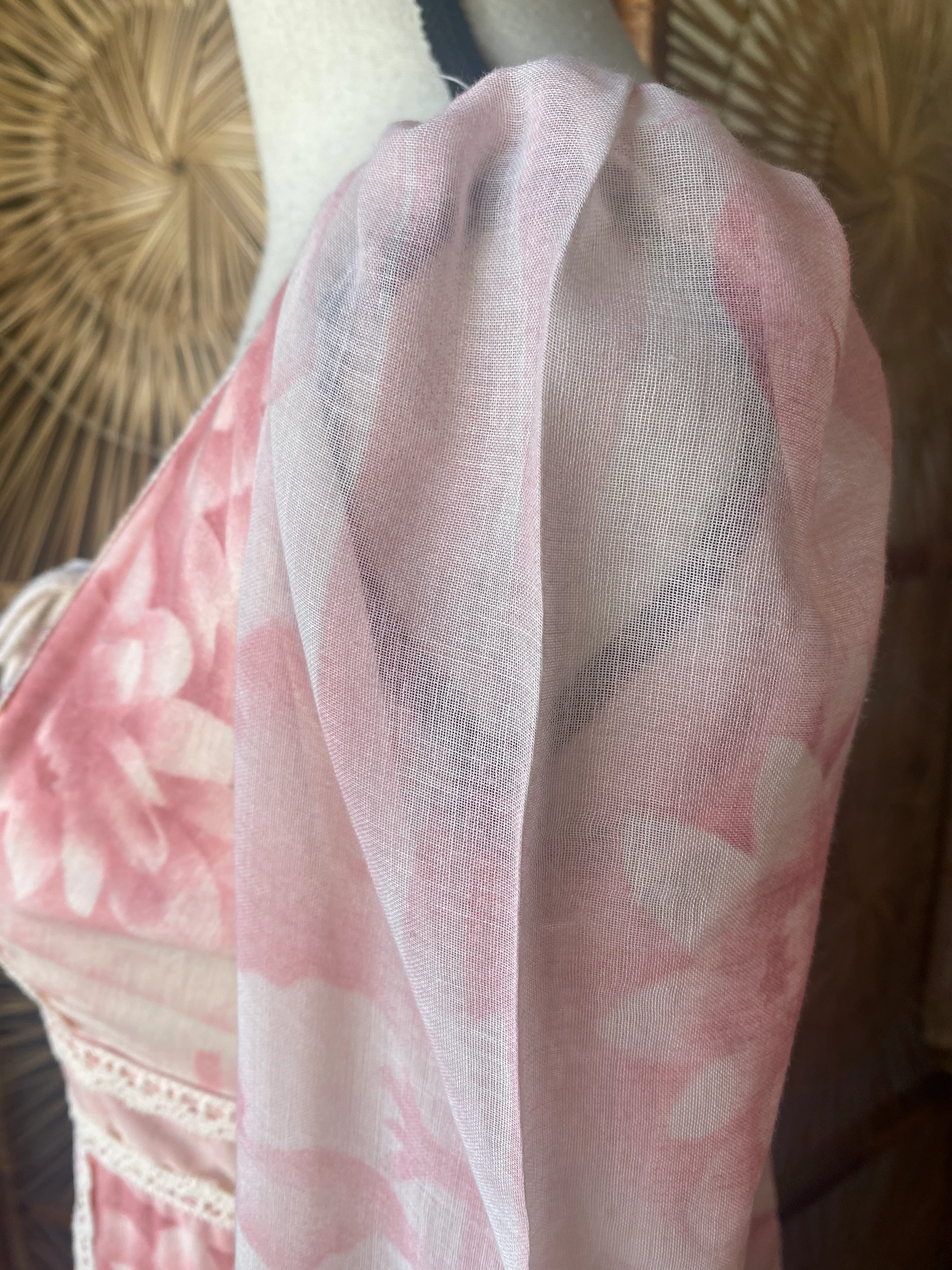 70s Pink Water Lily Boho Prairie Dress - Image 8