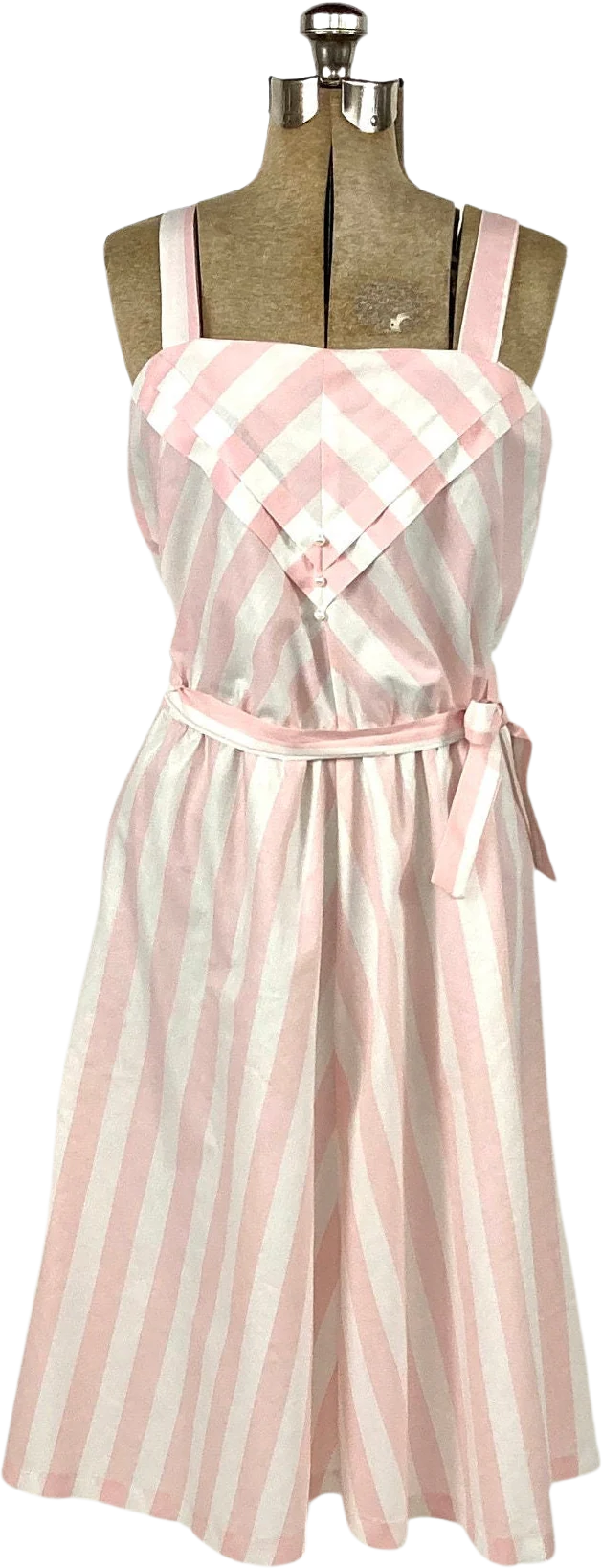 70s Pink White Chevron Dress Sleeveless Striped Party Sundress Vintage Sun Dress by J.m. Ii