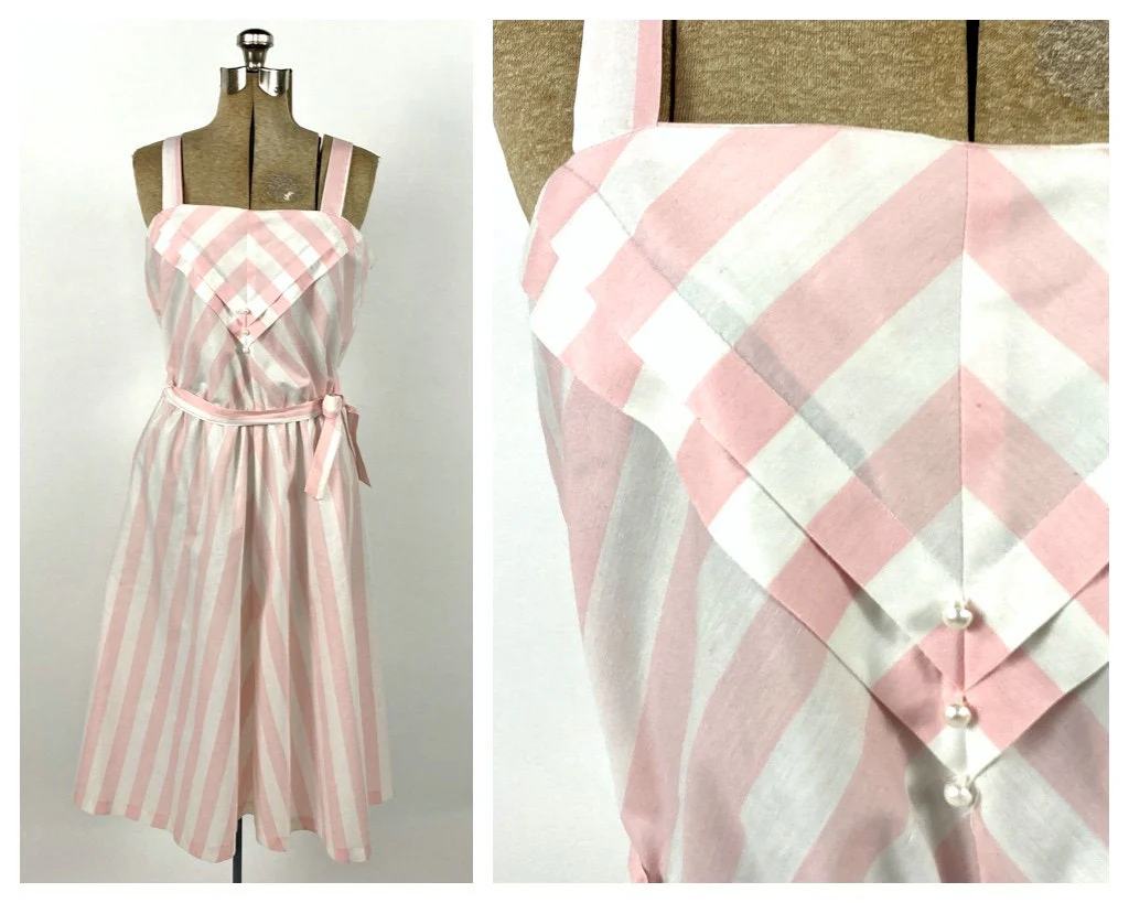 70s Pink White Chevron Dress Sleeveless Striped Party Sundress Vintage Sun Dress by J.m. Ii - Image 3