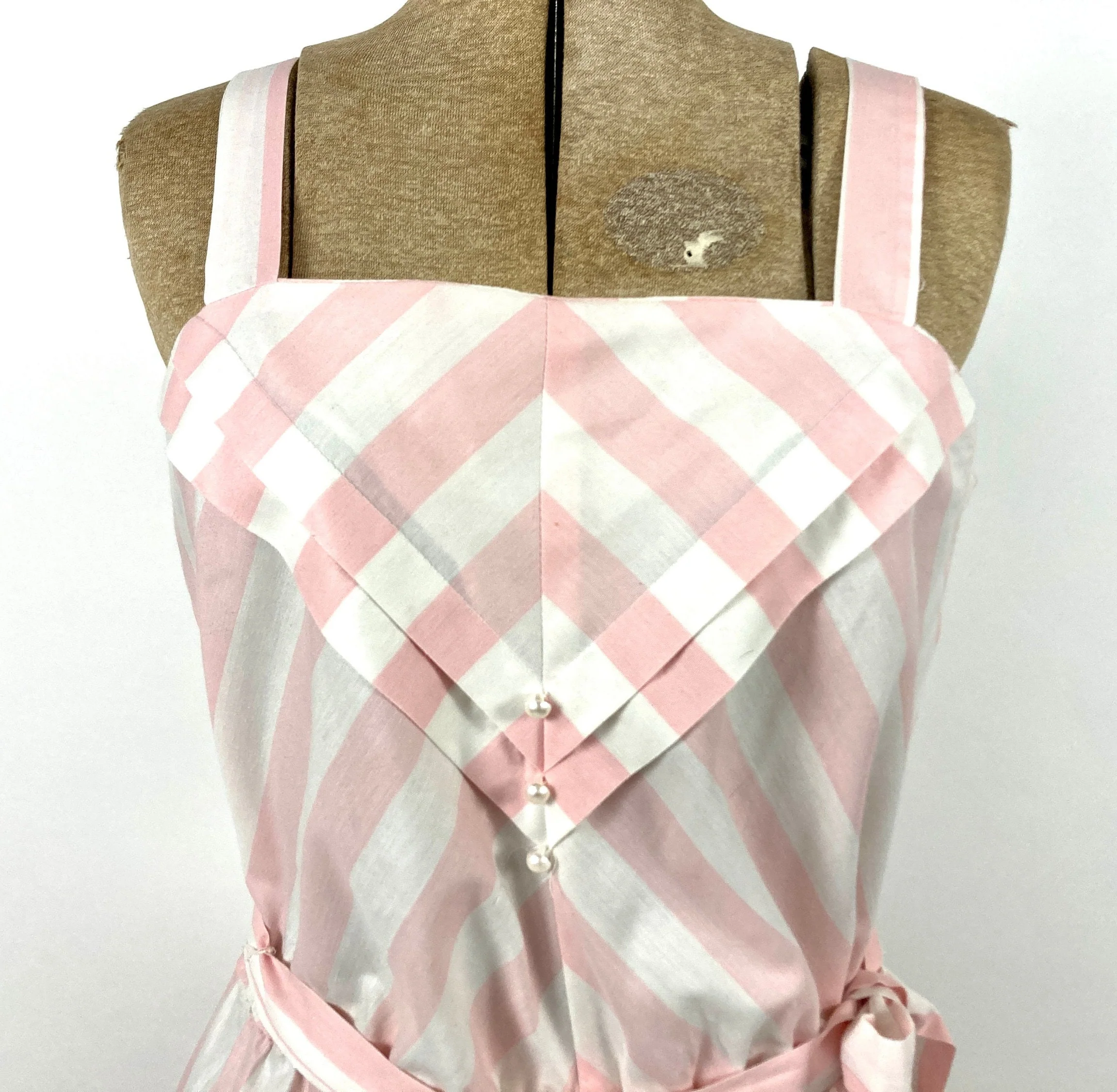 70s Pink White Chevron Dress Sleeveless Striped Party Sundress Vintage Sun Dress by J.m. Ii - Image 5