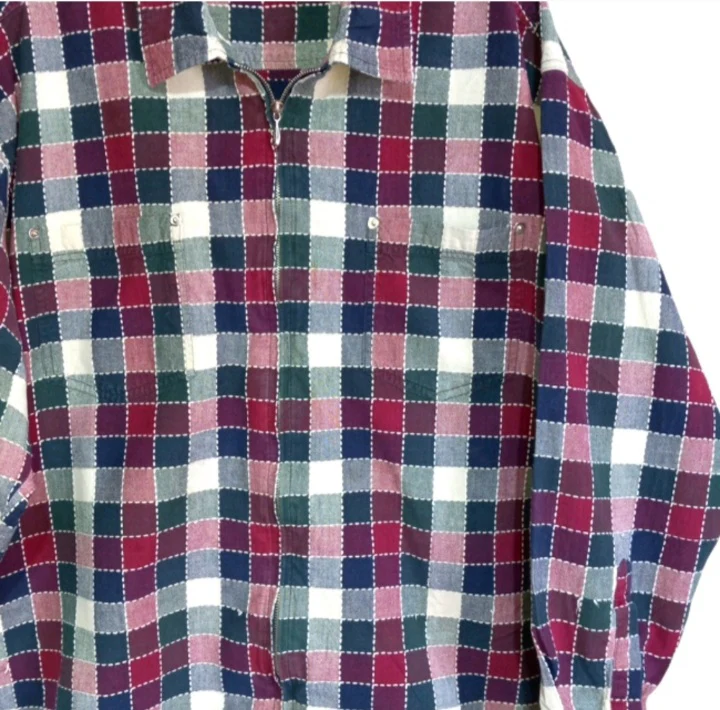 70s Plaid Cotton Metal Zip Front Unisex Shirt Jacket By Company One - Image 4