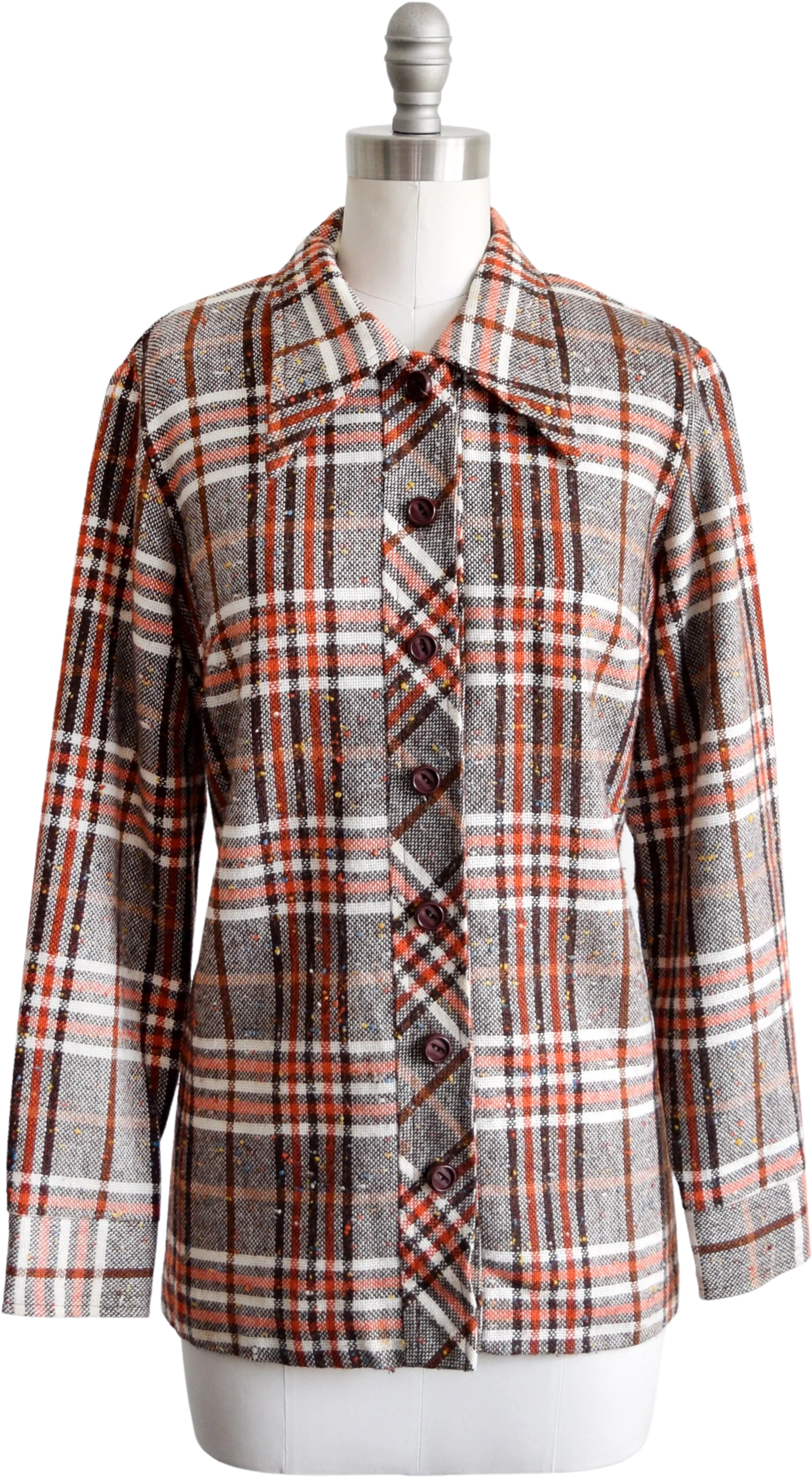 70s Plaid Flannel Shirt Vintage 70s Wool Blouse Brown and Orange Button Up Lumberjack Shirt, Medium by Kmart