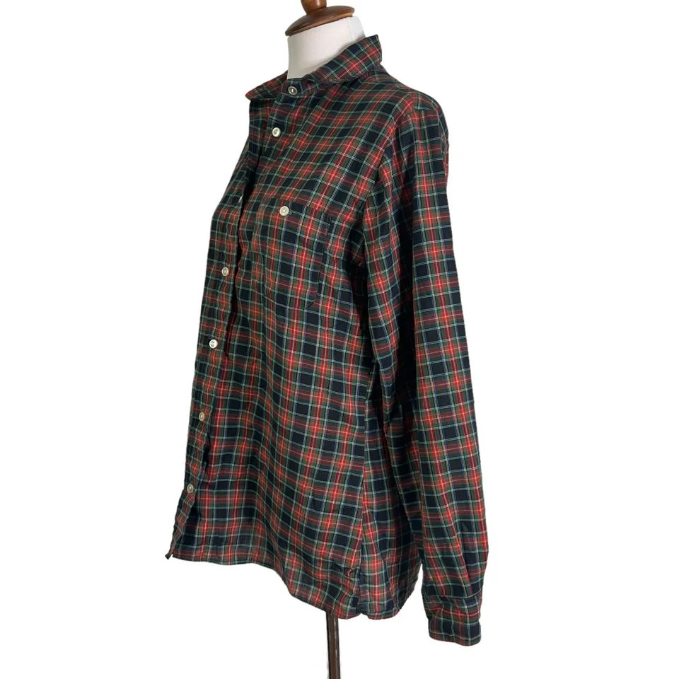 70s Plaid Green And Red Button Down Blouse By Fanny Fitz - Image 5