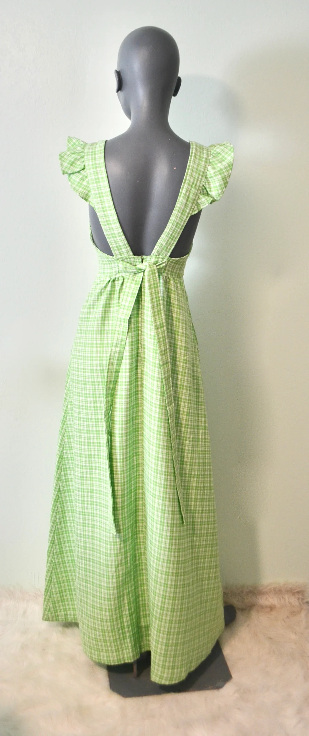 70s Plaid Pinafore Ruffled Maxi Dress Sz 13 - Image 9