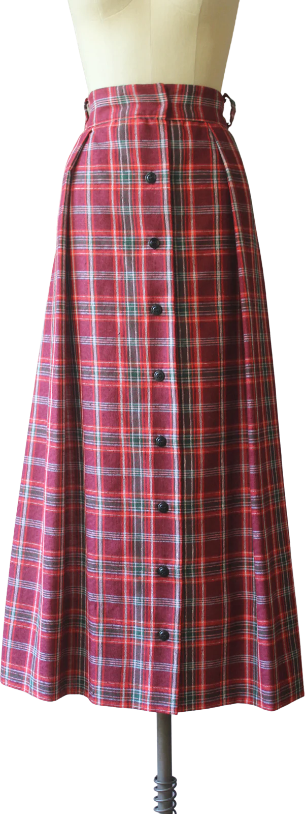 70s Plaid Pleated Full Maxi Skirt Holiday Ankle Length