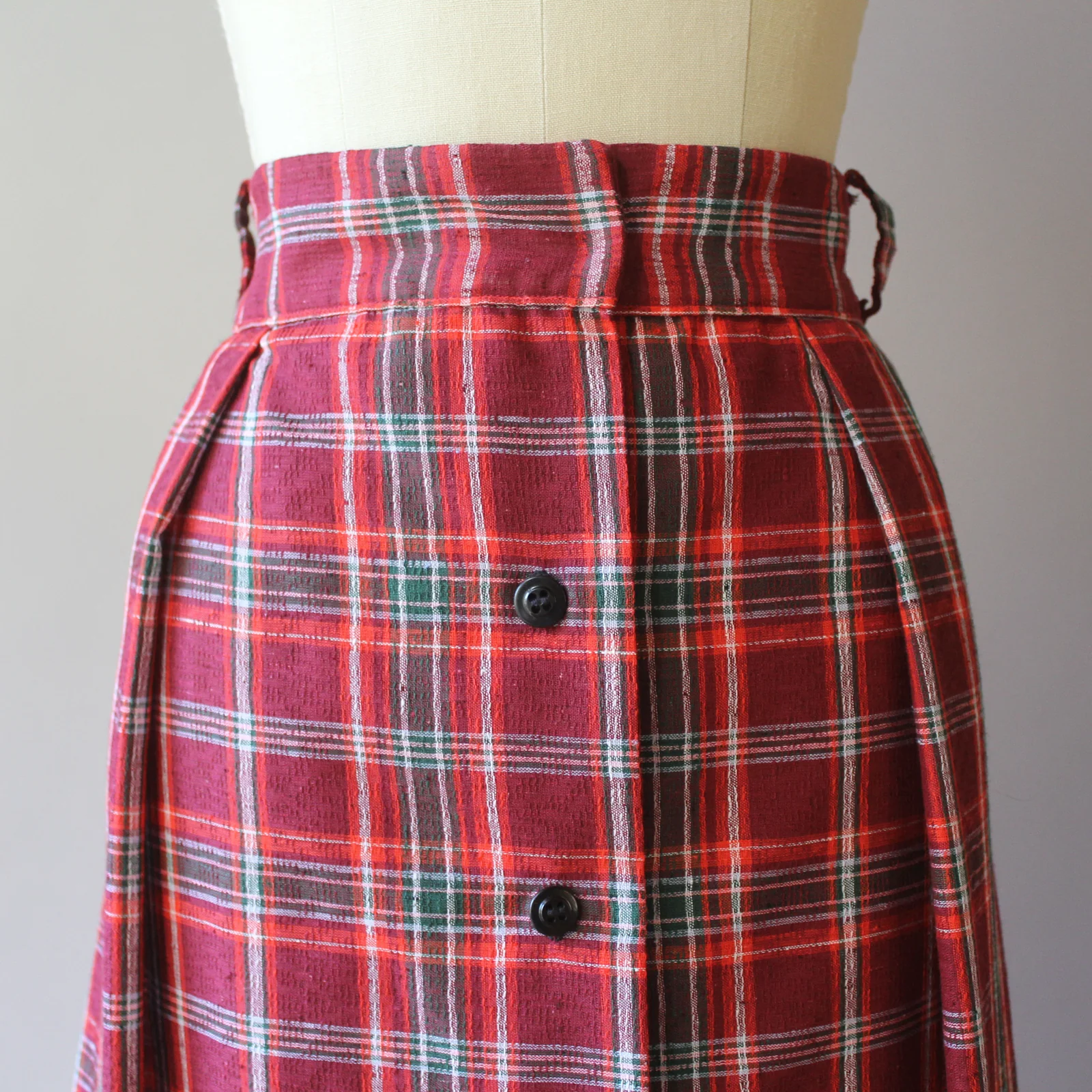 70s Plaid Pleated Full Maxi Skirt Holiday Ankle Length - Image 3