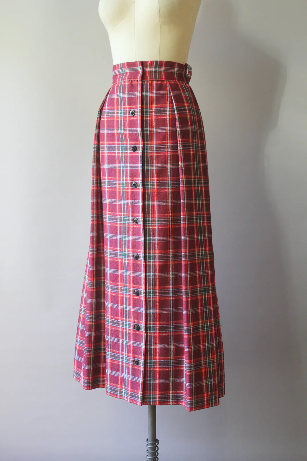 70s Plaid Pleated Full Maxi Skirt Holiday Ankle Length - Image 4