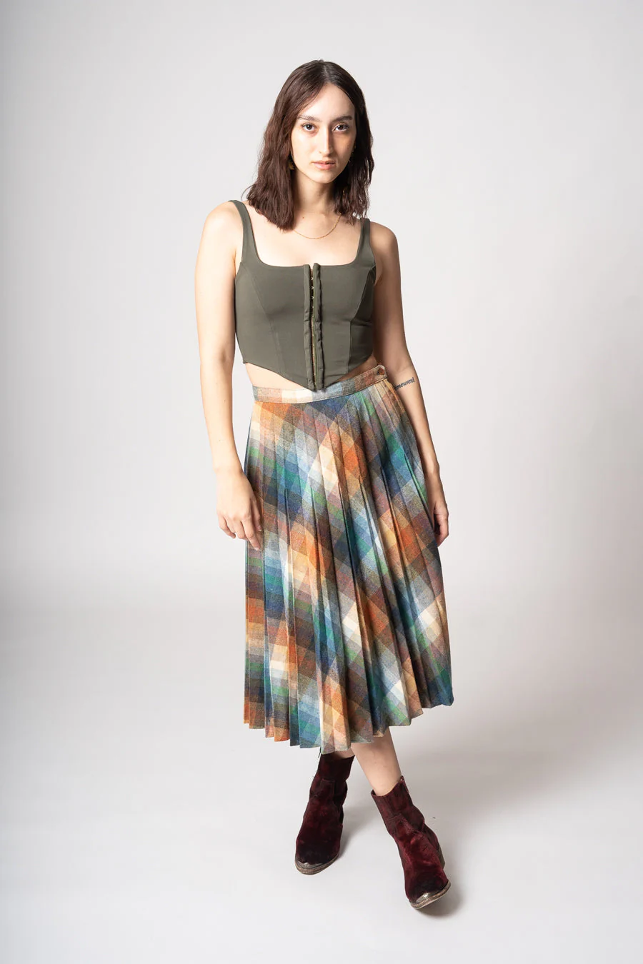70s Plaid Pleated Skirt by Roslyn Hazan - Image 3