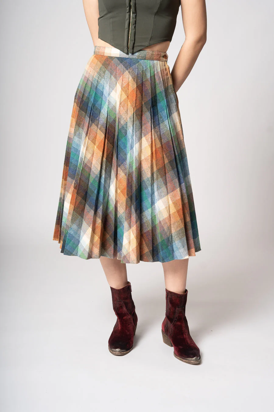 70s Plaid Pleated Skirt by Roslyn Hazan - Image 8