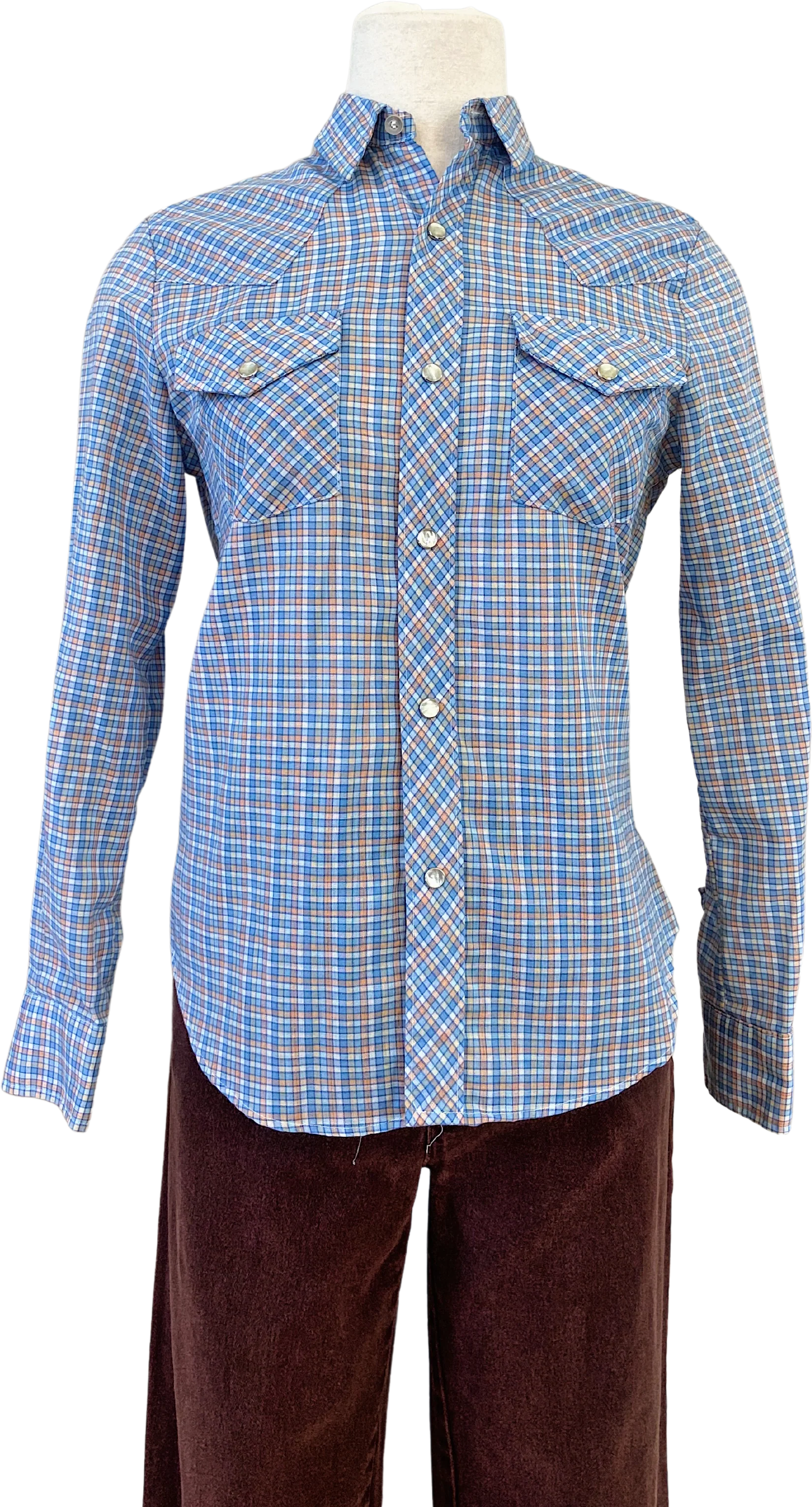 70s Plaid Snap Front Vintage Western Long Sleeve Shirt By Sears