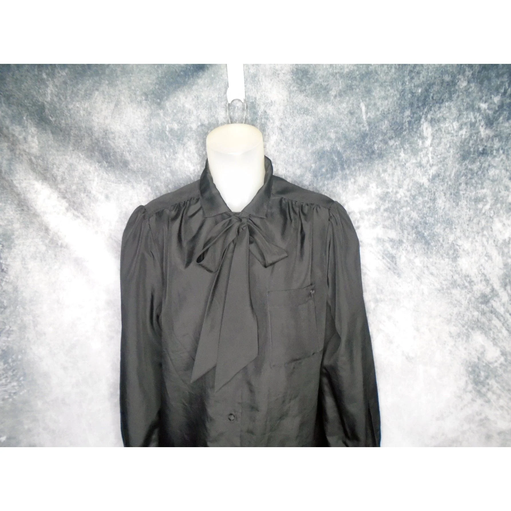 70s Plus Size Black Blouse Tie Belt, Balloon Sleeves By Lady Manhattan - Image 10