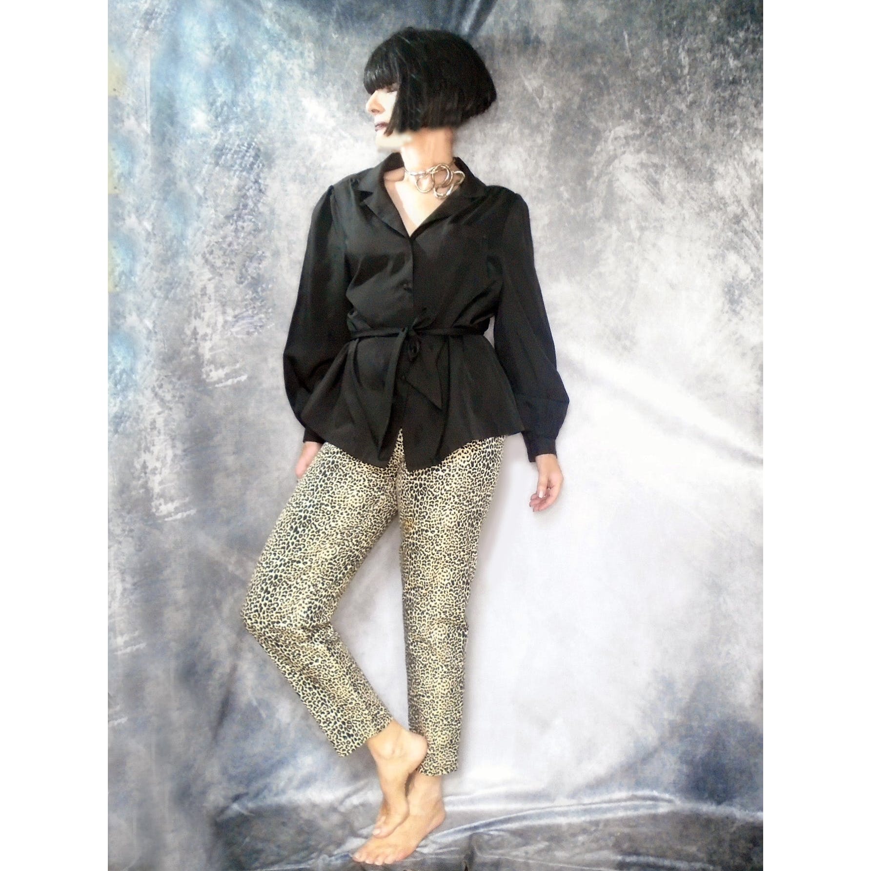 70s Plus Size Black Blouse Tie Belt, Balloon Sleeves By Lady Manhattan - Image 13