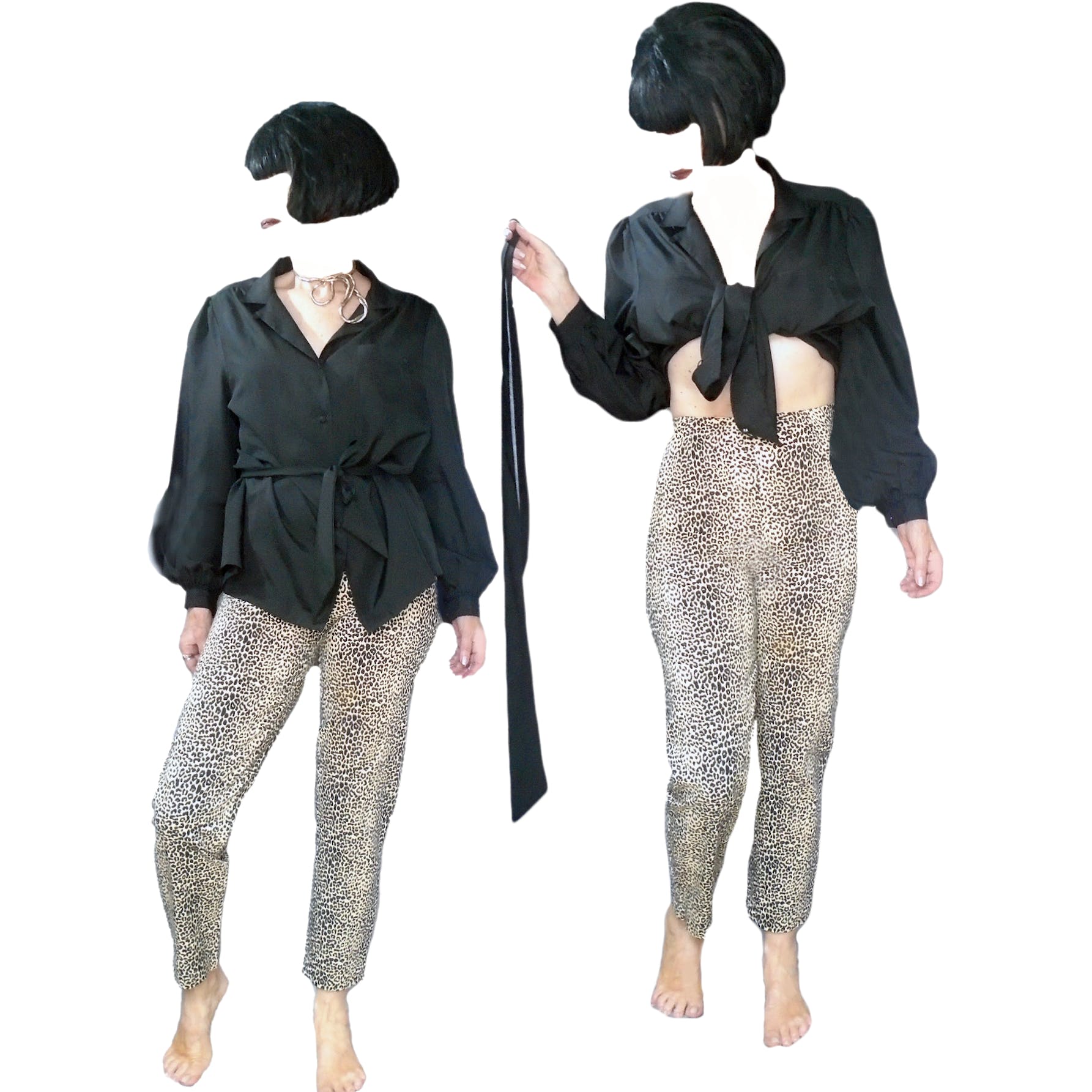 70s Plus Size Black Blouse Tie Belt, Balloon Sleeves By Lady Manhattan - Image 14