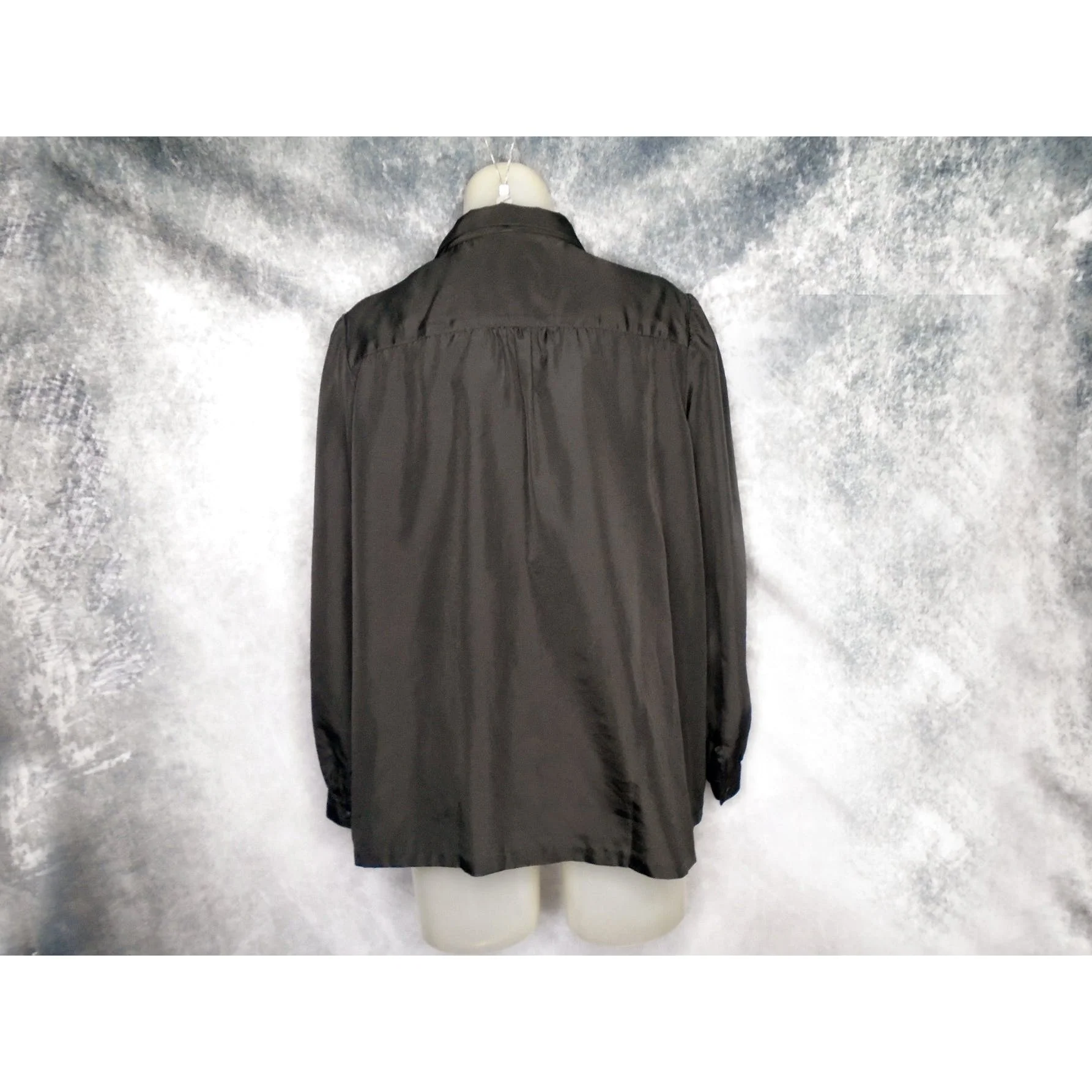 70s Plus Size Black Blouse Tie Belt, Balloon Sleeves By Lady Manhattan - Image 2