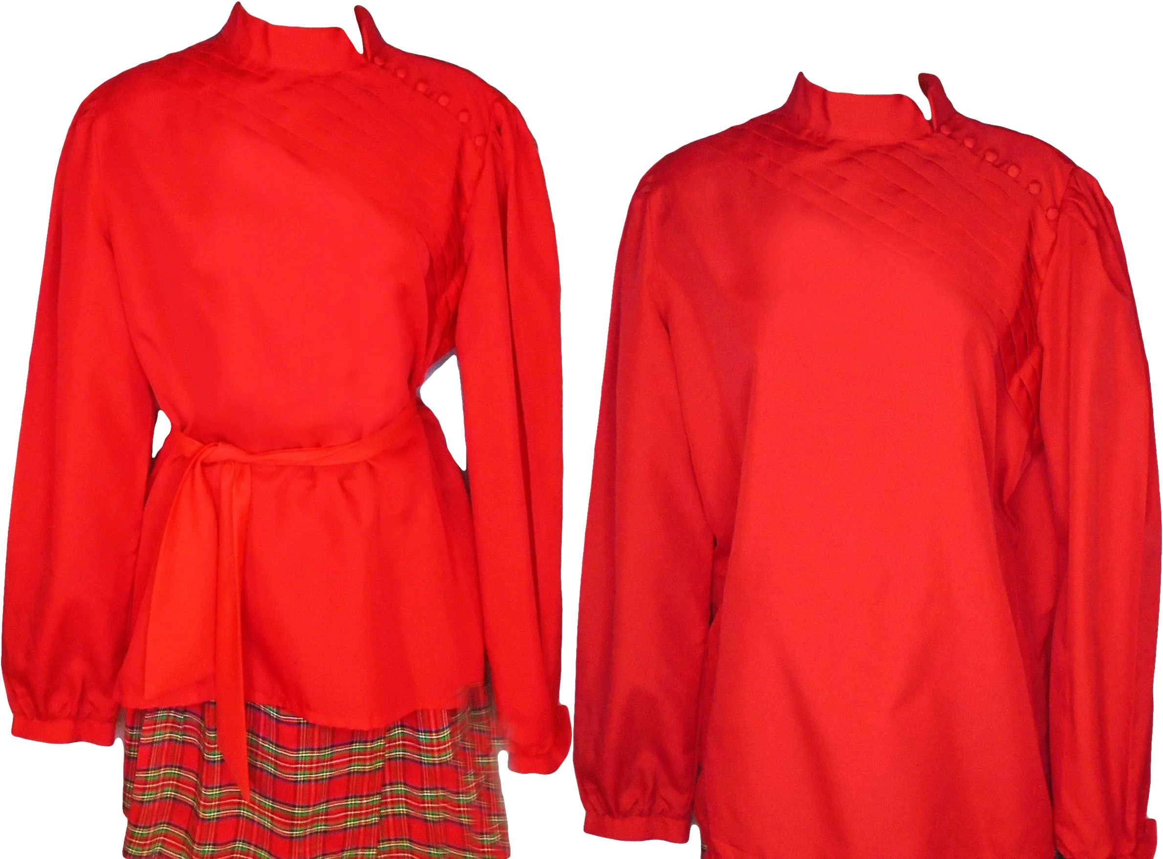 70s Plus Size Red Blouse Holiday Top With Tie Belt By Bryn Mawr Bobbie Brooks