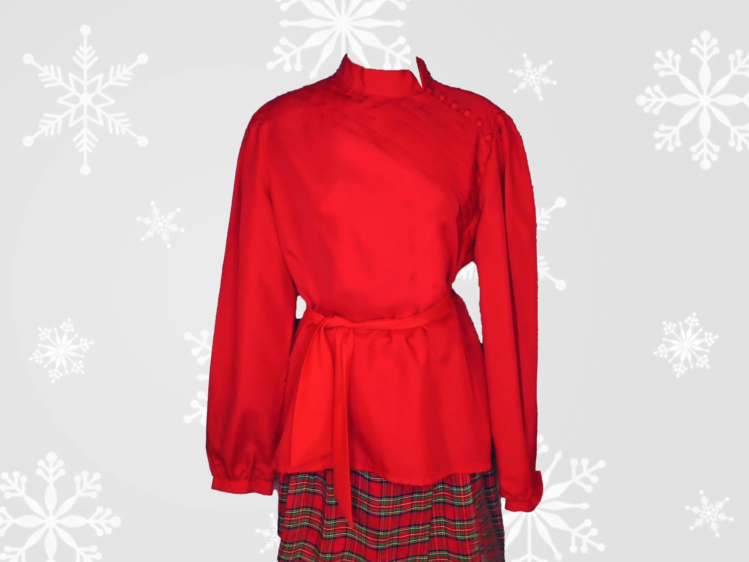 70s Plus Size Red Blouse Holiday Top With Tie Belt By Bryn Mawr Bobbie Brooks - Image 3