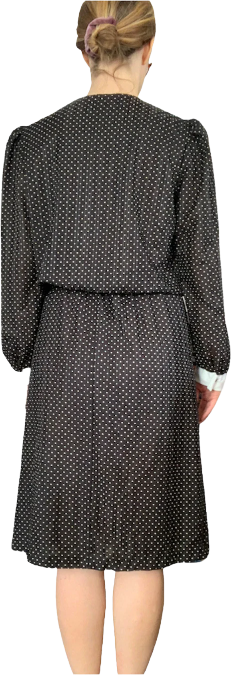 70s Pointed Collar Dress Secretary Black Polka Dot By Just Ducky - Image 2