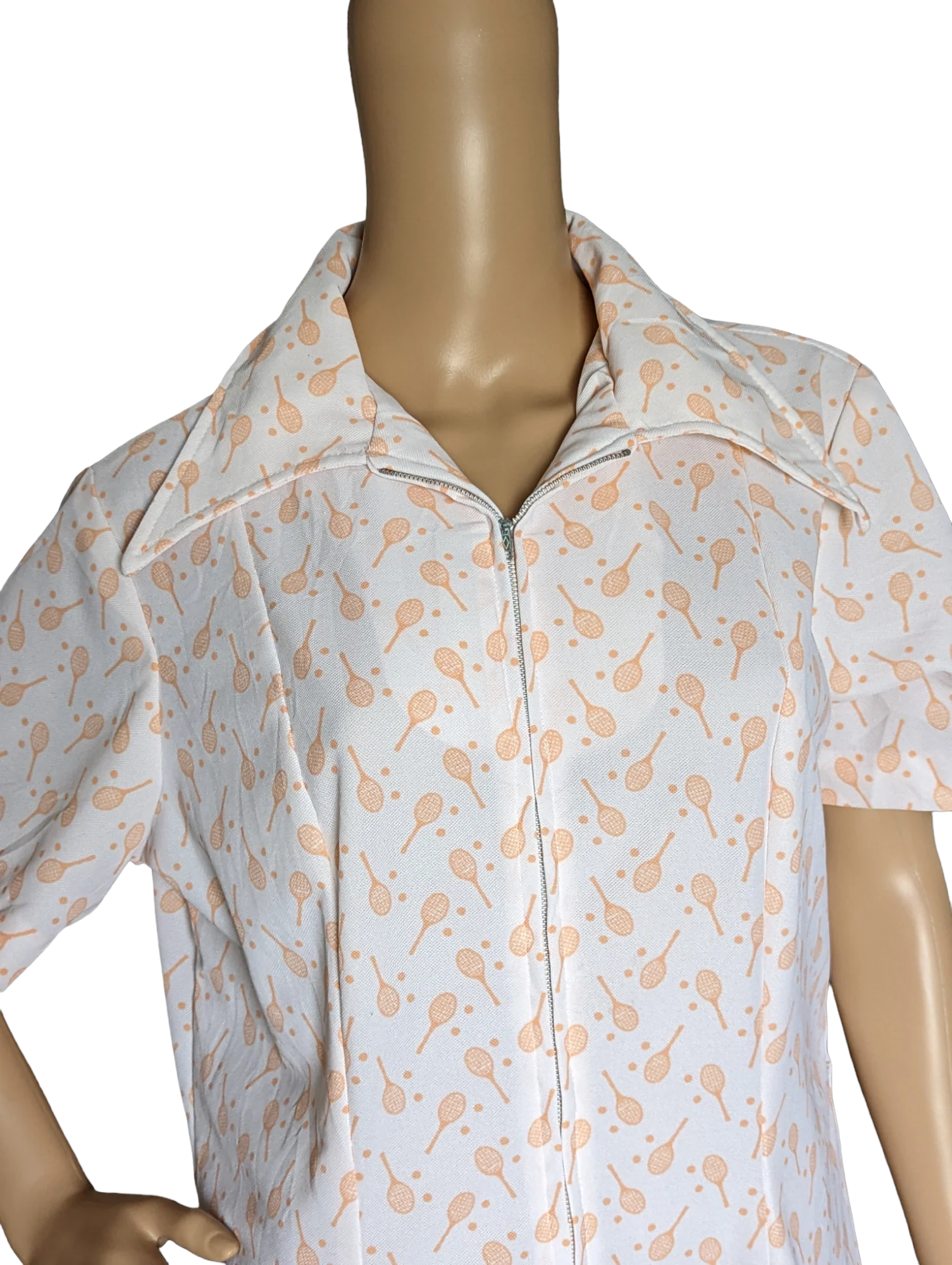 70s Pointy Collar Racquet Print Tennis Dress Size 18 By Lane Bryant - Image 2