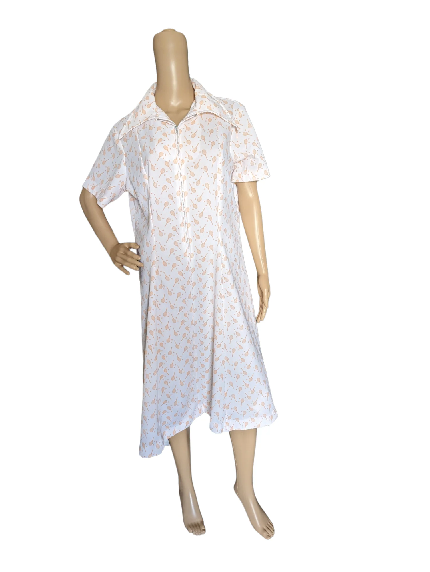 70s Pointy Collar Racquet Print Tennis Dress Size 18 By Lane Bryant - Image 3