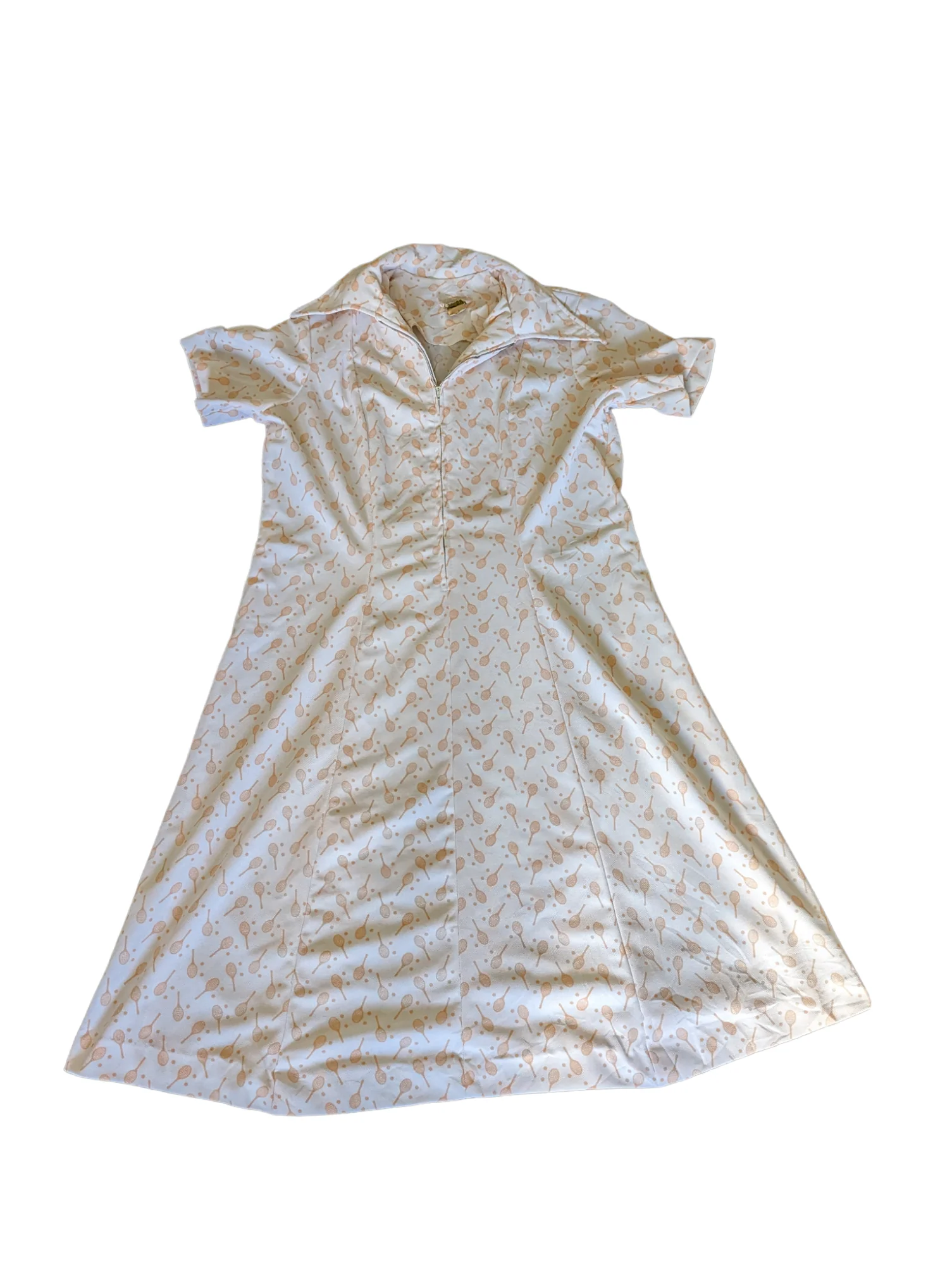70s Pointy Collar Racquet Print Tennis Dress Size 18 By Lane Bryant - Image 6