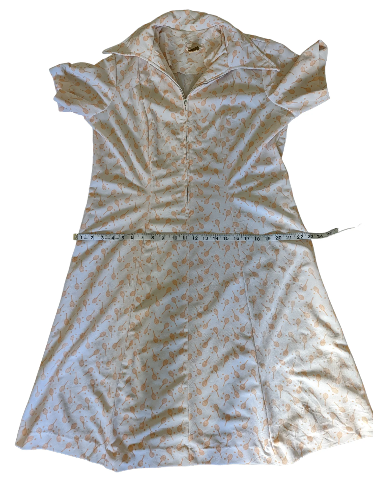 70s Pointy Collar Racquet Print Tennis Dress Size 18 By Lane Bryant - Image 7