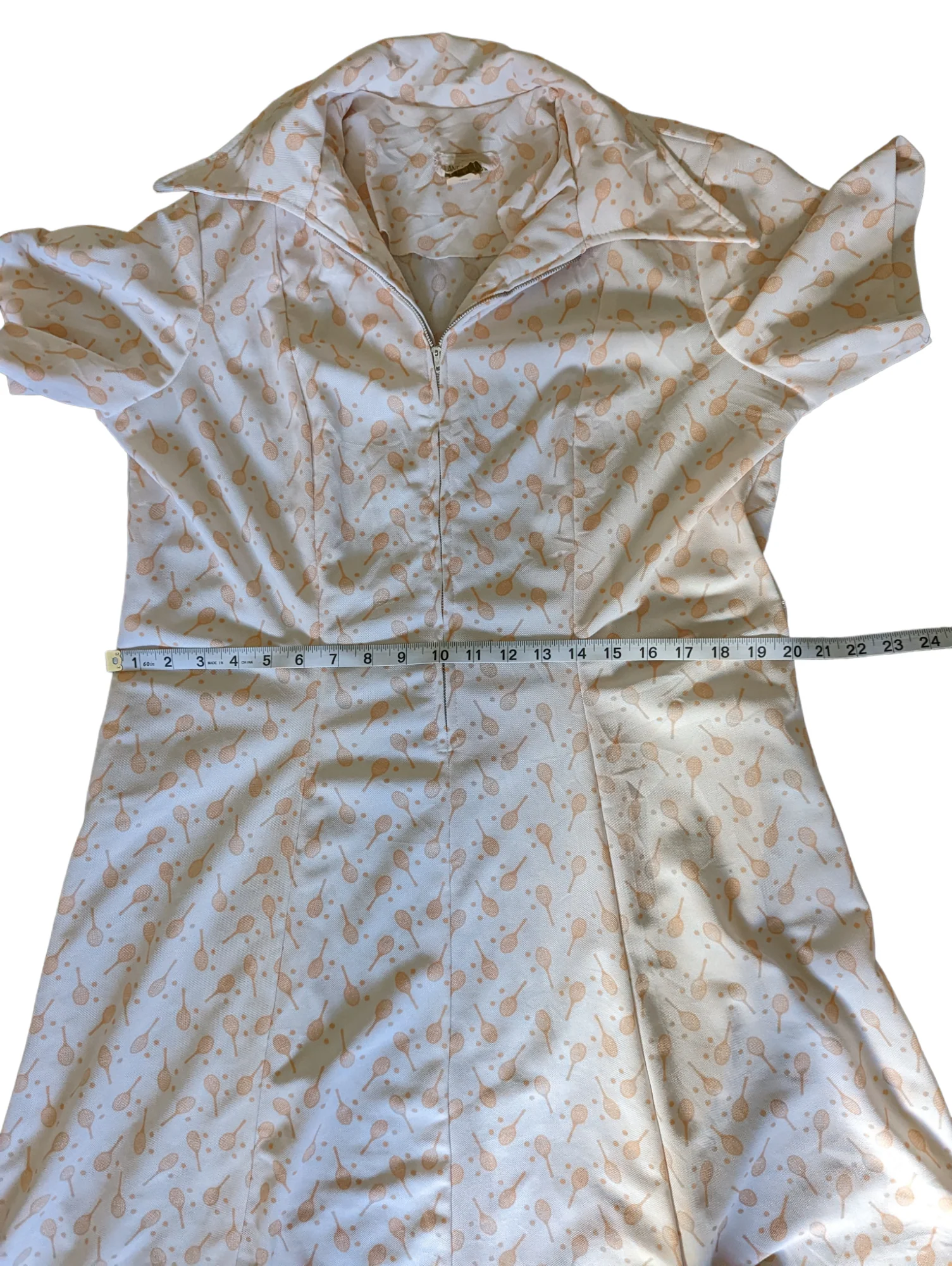 70s Pointy Collar Racquet Print Tennis Dress Size 18 By Lane Bryant - Image 8