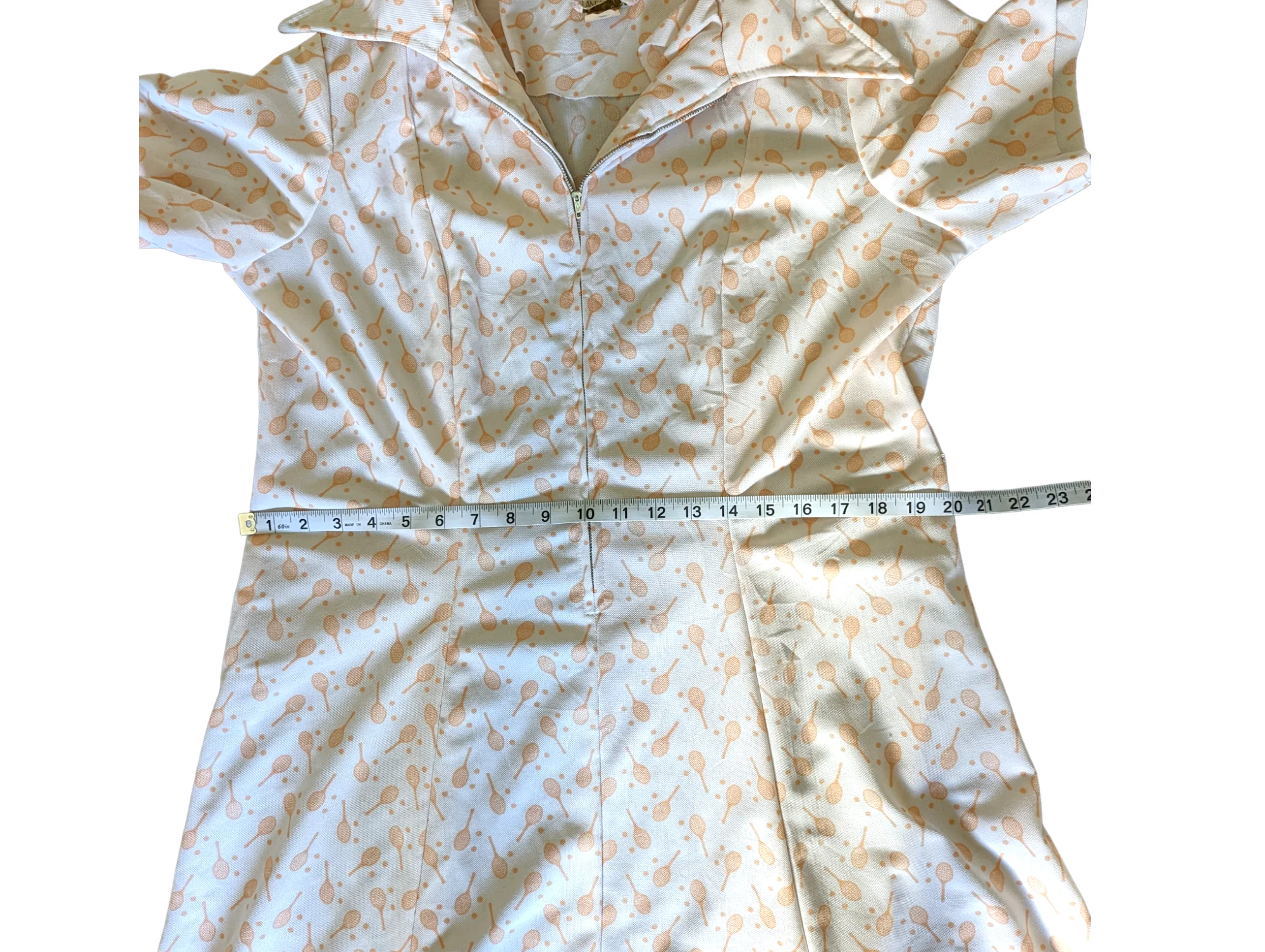70s Pointy Collar Racquet Print Tennis Dress Size 18 By Lane Bryant - Image 9