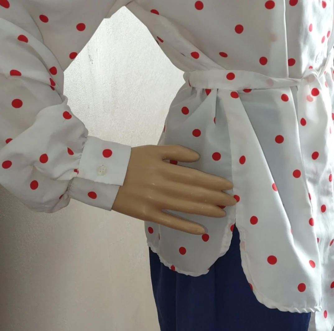 70's Polka Dot Blouse and Blue Pants Set by Pepperdine And Alfred Dunner - Image 4