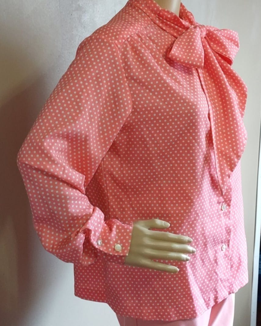 70's Polka Dot Blouse and Matching Pants Set by Lee Mar Of California & Donnkenny - Image 4