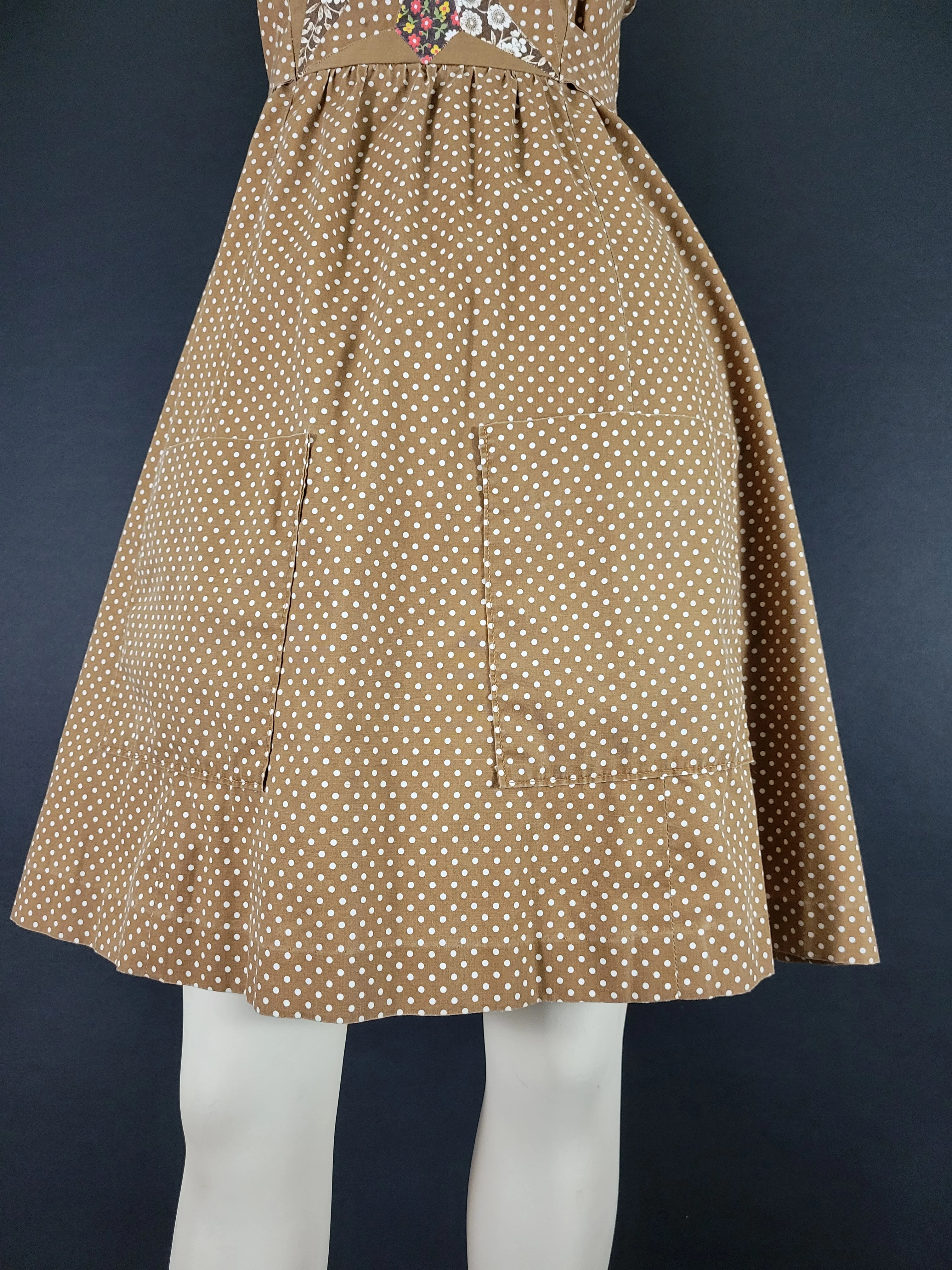 70s Polka Dot Floral Patchwork Pinafore Dress - Image 6