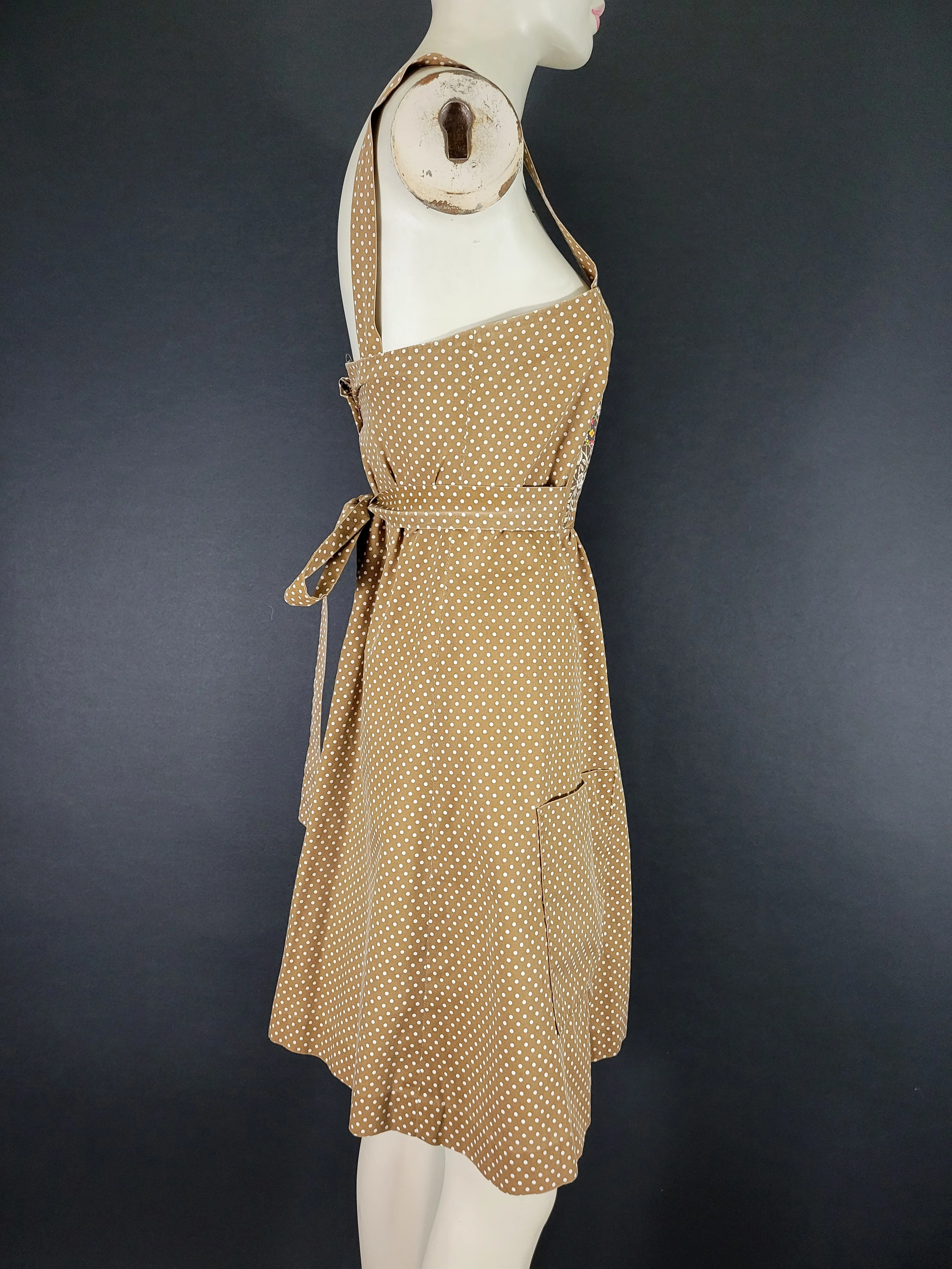 70s Polka Dot Floral Patchwork Pinafore Dress - Image 9