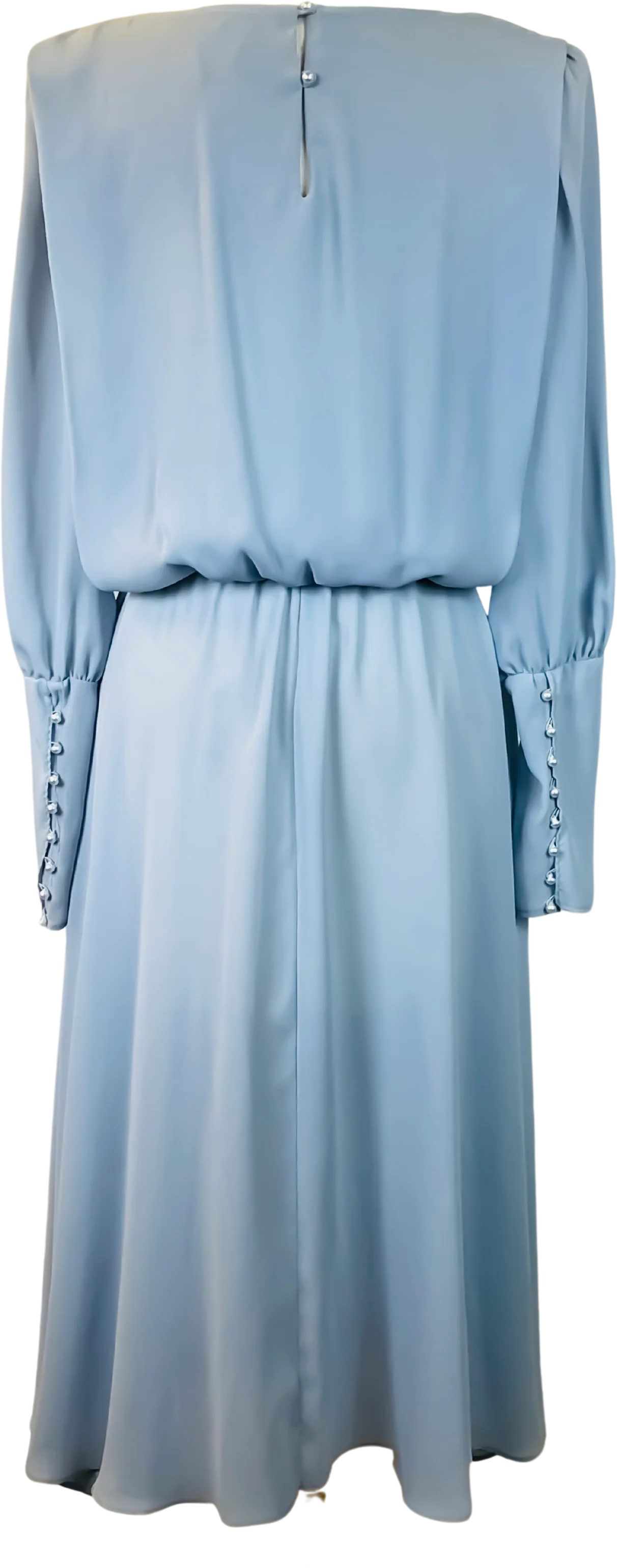 70s Powder Blue Blouson Floral Applique Dress By Alicia - Image 2