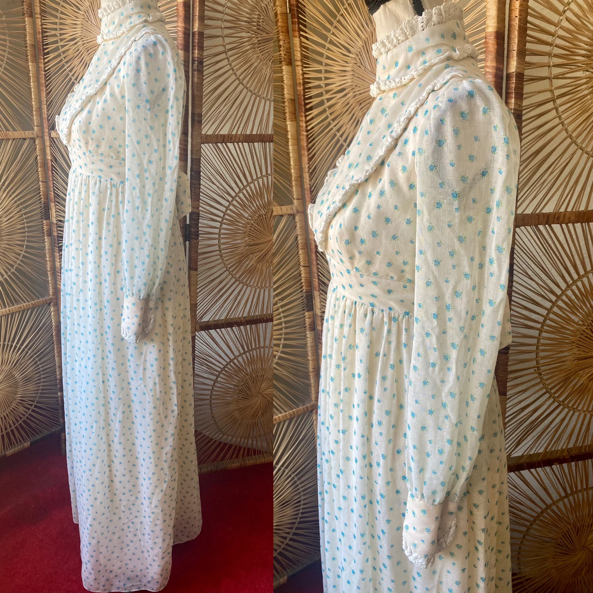 70s Prairie Western Maxi Dress With Blue Floral Print - Image 5