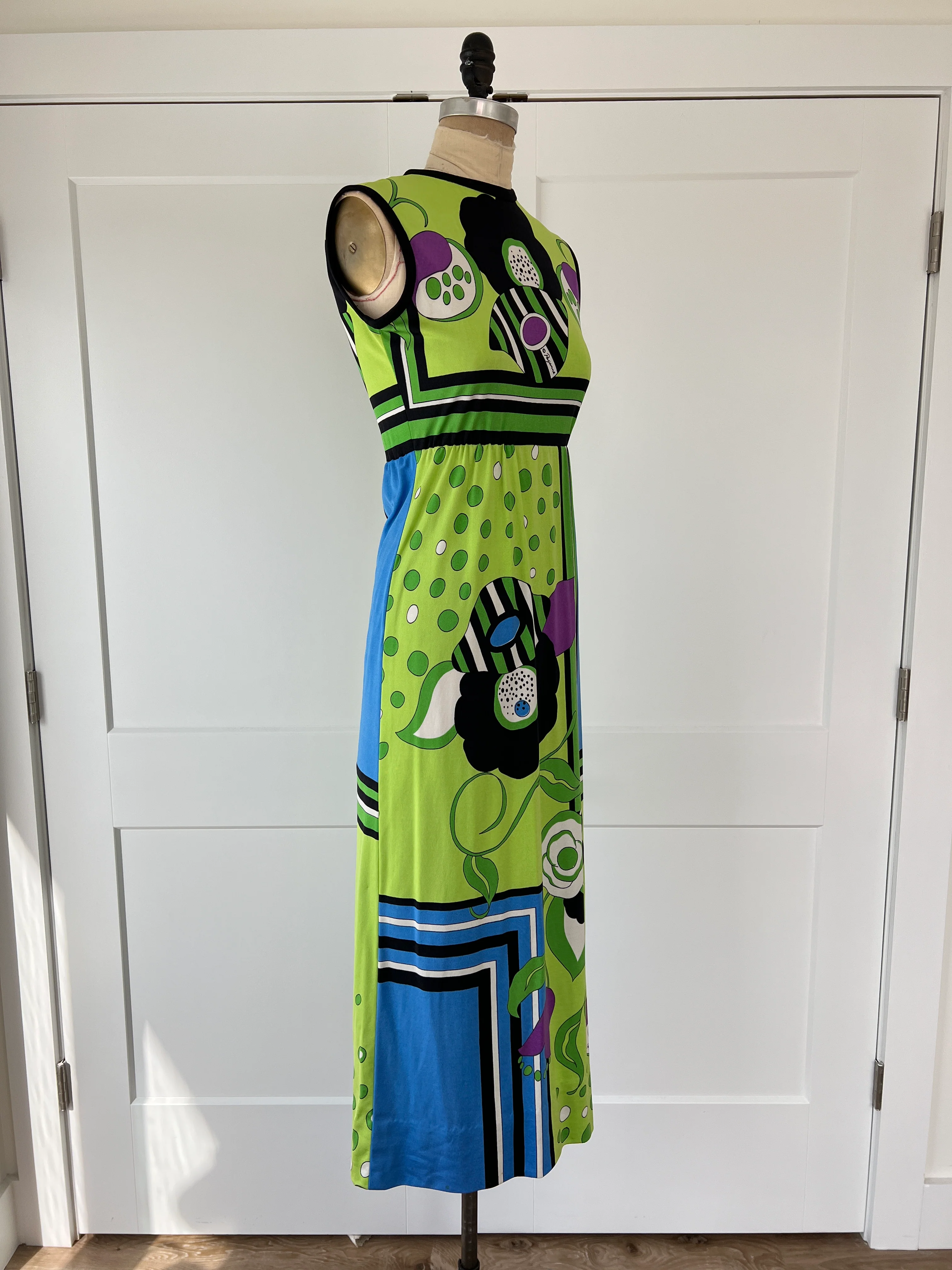 70s Psychedelic Floral Geometric Maxi Dress By Paganne - Image 3