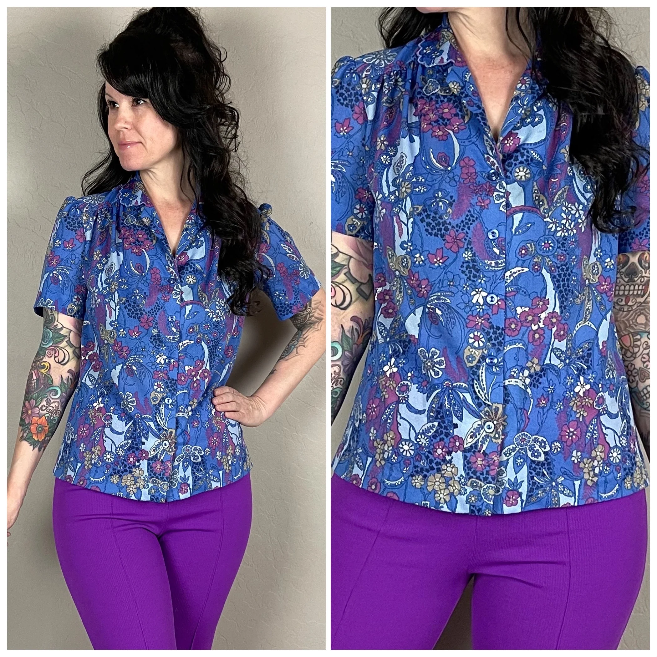70s Psychedelic Floral Short Sleeve Button Up Shirt By Graff - Image 2